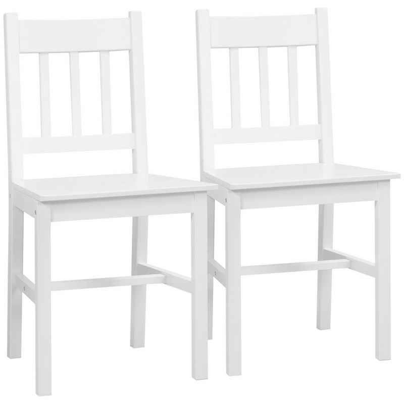 HOMCOM Esszimmerstuhl Küchenstühle, Wohnzimmerstuhl mit Rückenlehne (Küchenstuhl, 2 St), Kiefernholz, Weiß, 41 x 46,5 x 85,5 cm