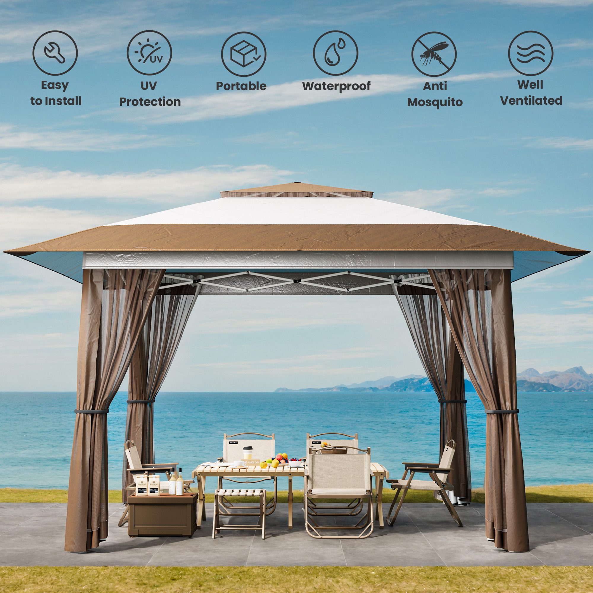 Bealife Pavillon 3.9x3.9m Pop-Up Pavillon mit günstig online kaufen