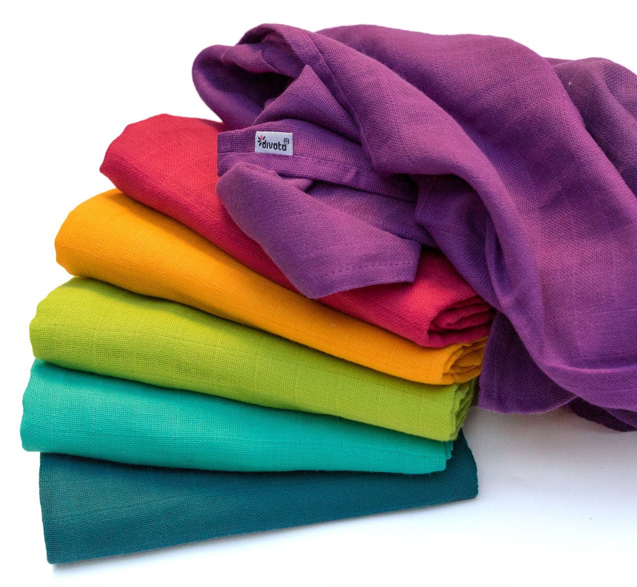 divata Spucktuch 6er Set Baby Mulltücher 80x80cm - Bunte Farbige Mullwindeln, (6-tlg), Extra weich und in leuchtenden Farben, die Babys lieben