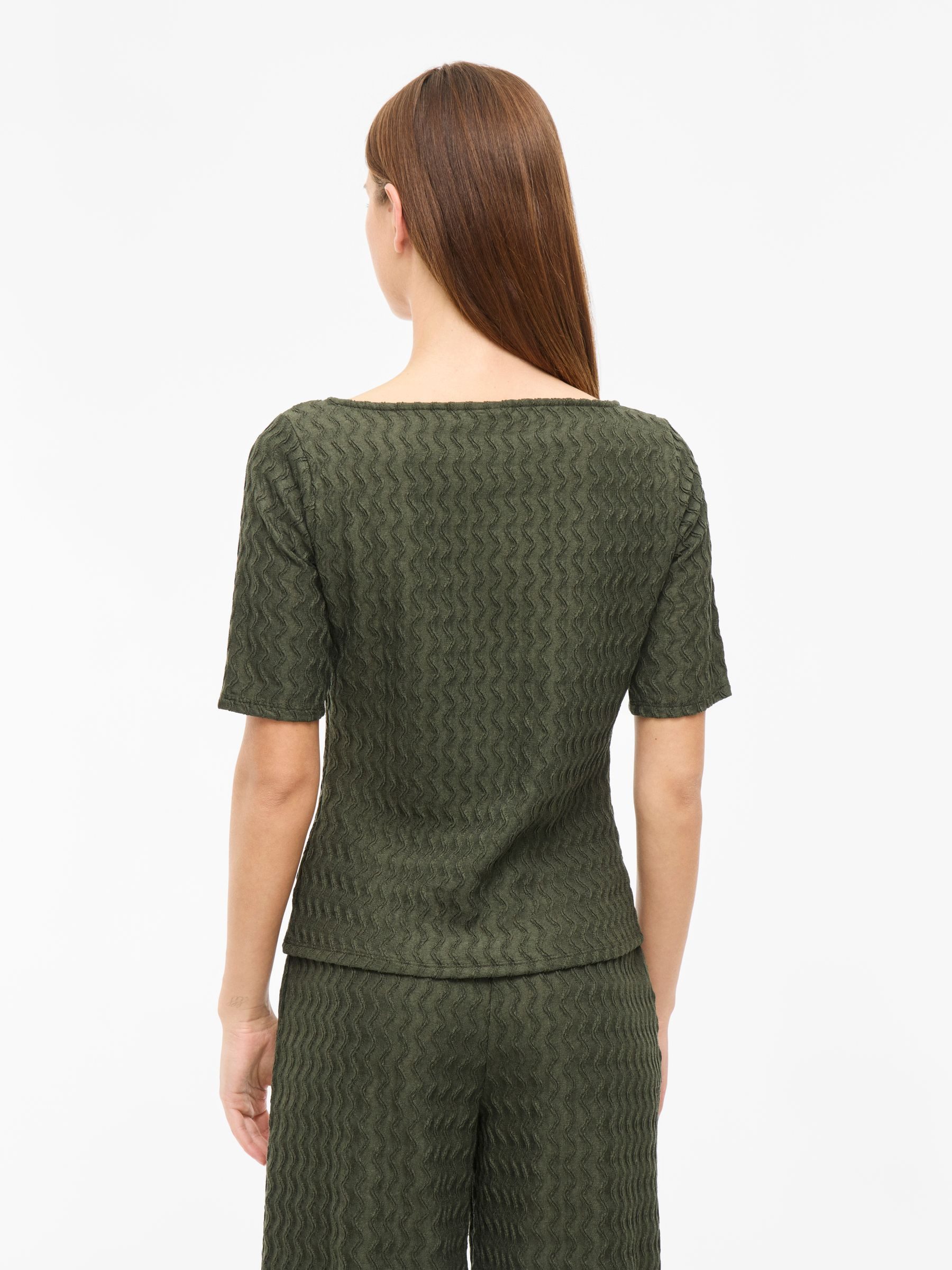 Vila Blusenshirt Kurzarm Struktur Design mit U-Boot Rundhals für VIROMILA BOATNECK 2/4 TOP