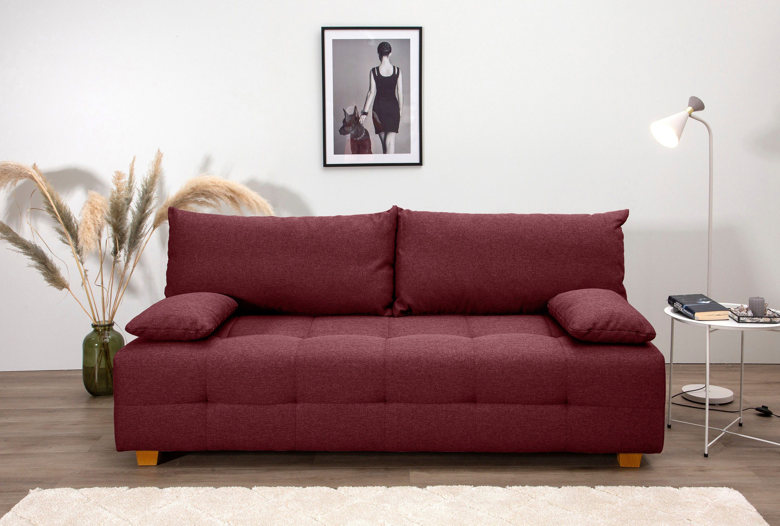 COLLECTION AB Schlafsofa Bella, B: 196 cm, Liegefl. 145x196 cm, mit Bettfunktion, Bettkasten & 2 Armlehnenkissen, Federkern