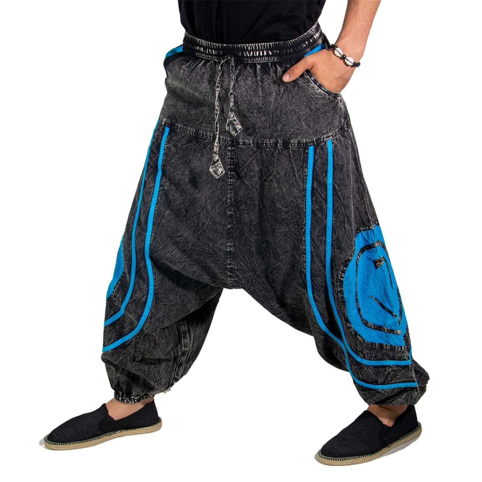 Hose Psy / Schwarz Blau Goa Pants Tanzhose KUNST Baggy OM Stonewashed UND Hippie Baumwoll Haremshose MAGIE