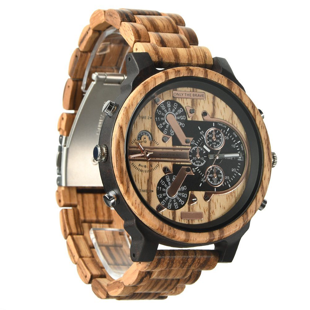 Holz aus großes GelldG Männer zebra Quarzuhr Zeitzone Zifferblatt Duale Quarzuhren Uhren