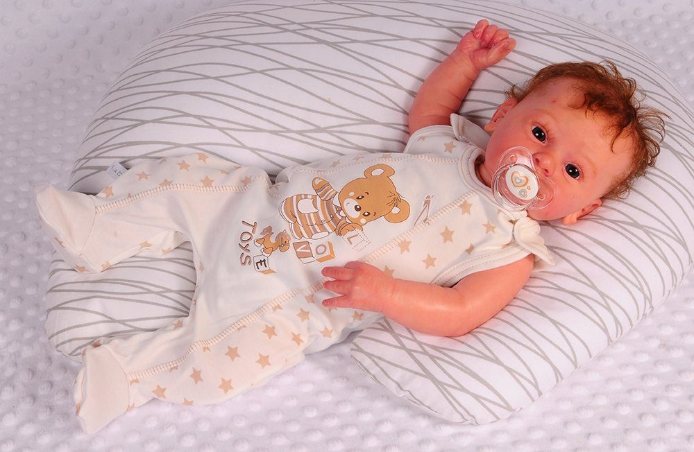 La Bortini Strampler Baby Anzug Stramplerhose Hemdchen Mütze Erstlingsanzug in Creme aus reiner Baumwolle, mit Sternen, 44 50 56 62 68 74