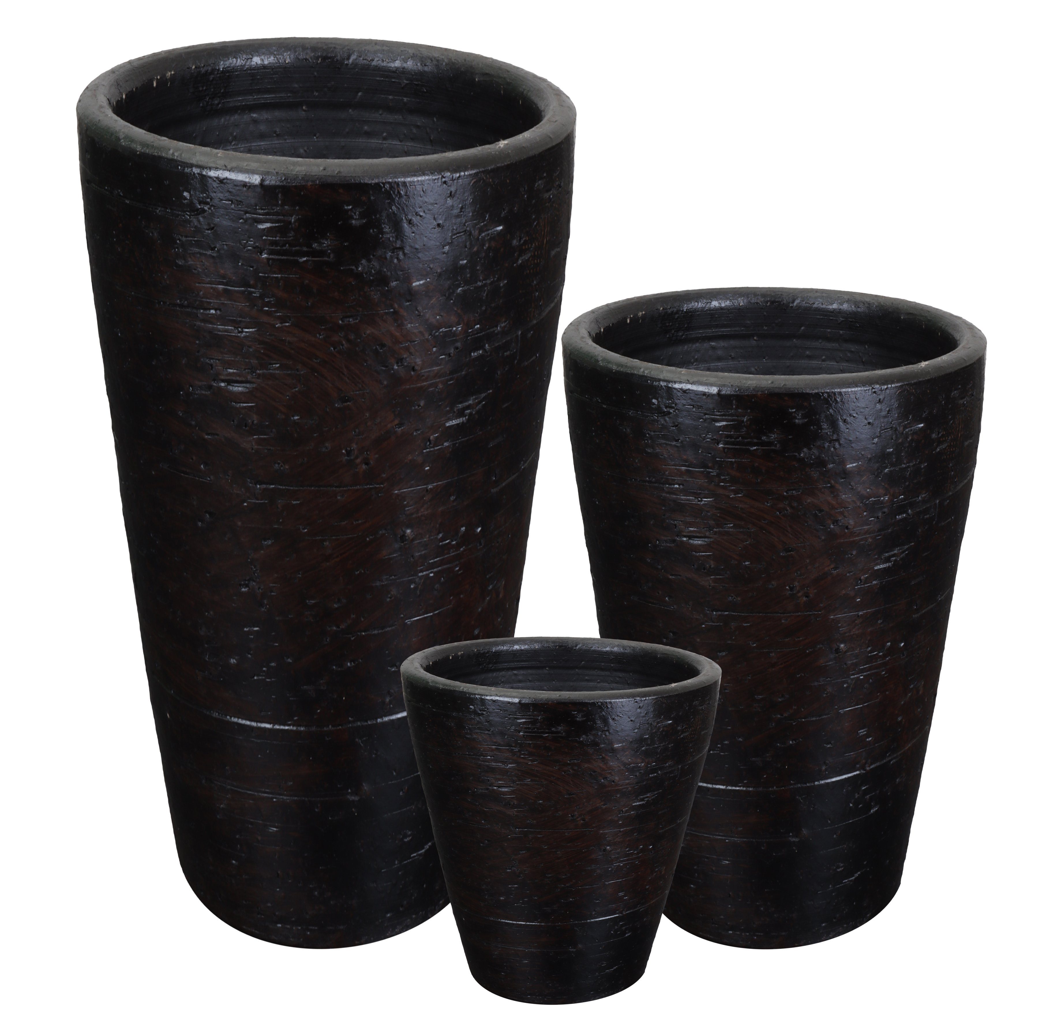 tegawo Übertopf Keramik-Vase Lava-Conica, konisch Dunkelbraun handgemacht mit Strukturoptik