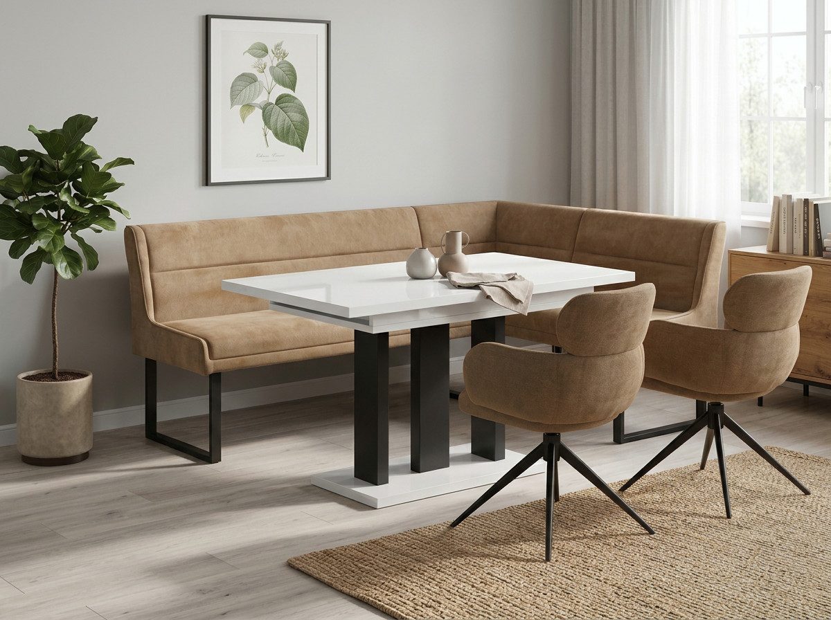 Endo-Moebel Eckbankgruppe Eckbankgruppe Esstisch ausziehbar 2 Stühle Eckbank Farbauswahl Set