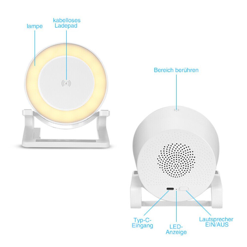Speaker Gibt mit Kinder, dimmbares Charger Lichtmodi, und Nachttischlampe Bluetooth Powerwill LED-Nachtlicht, (HiFi 5 Klangqualität, Ladestation, Bluetooth-Lautsprecher für Stereo Nachtlicht Dimmbar Touch induktive Geschenke Frauen) mit Wireless