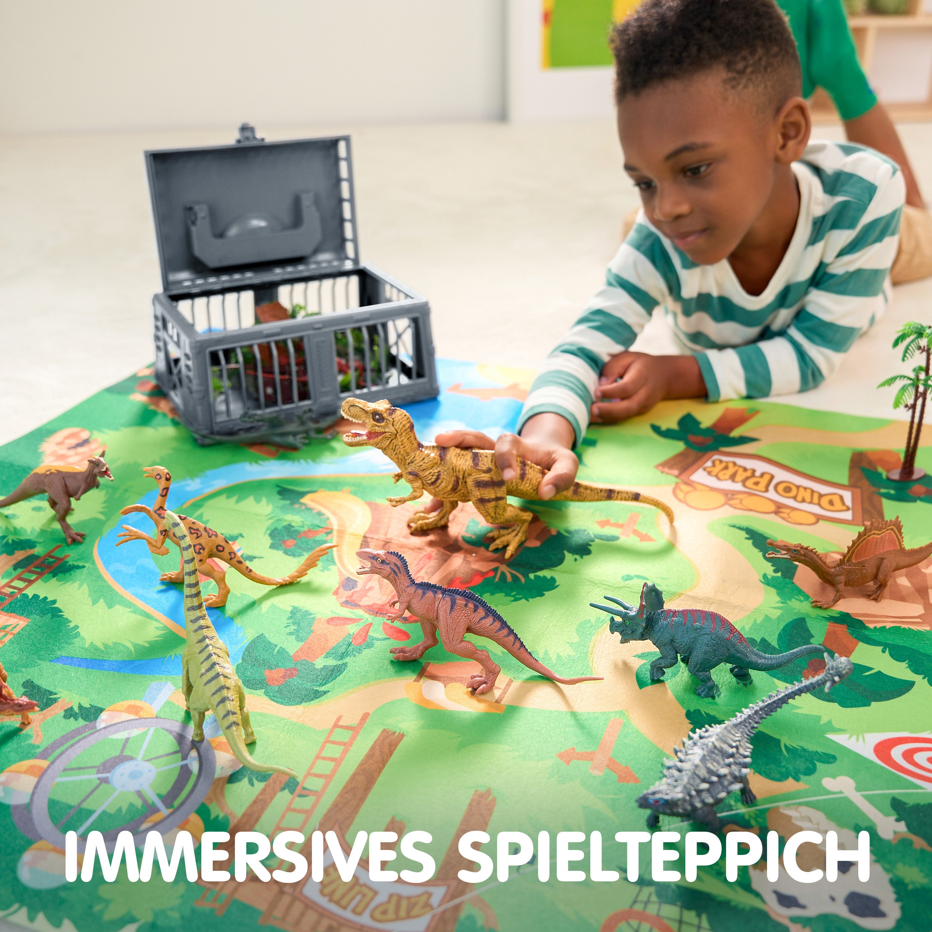 JOYIN Spielfigur JOYIN 19-tlg. Dino-Spielmatte mit 12 real. Figuren & Urwald-Motiv, (19-tlg)