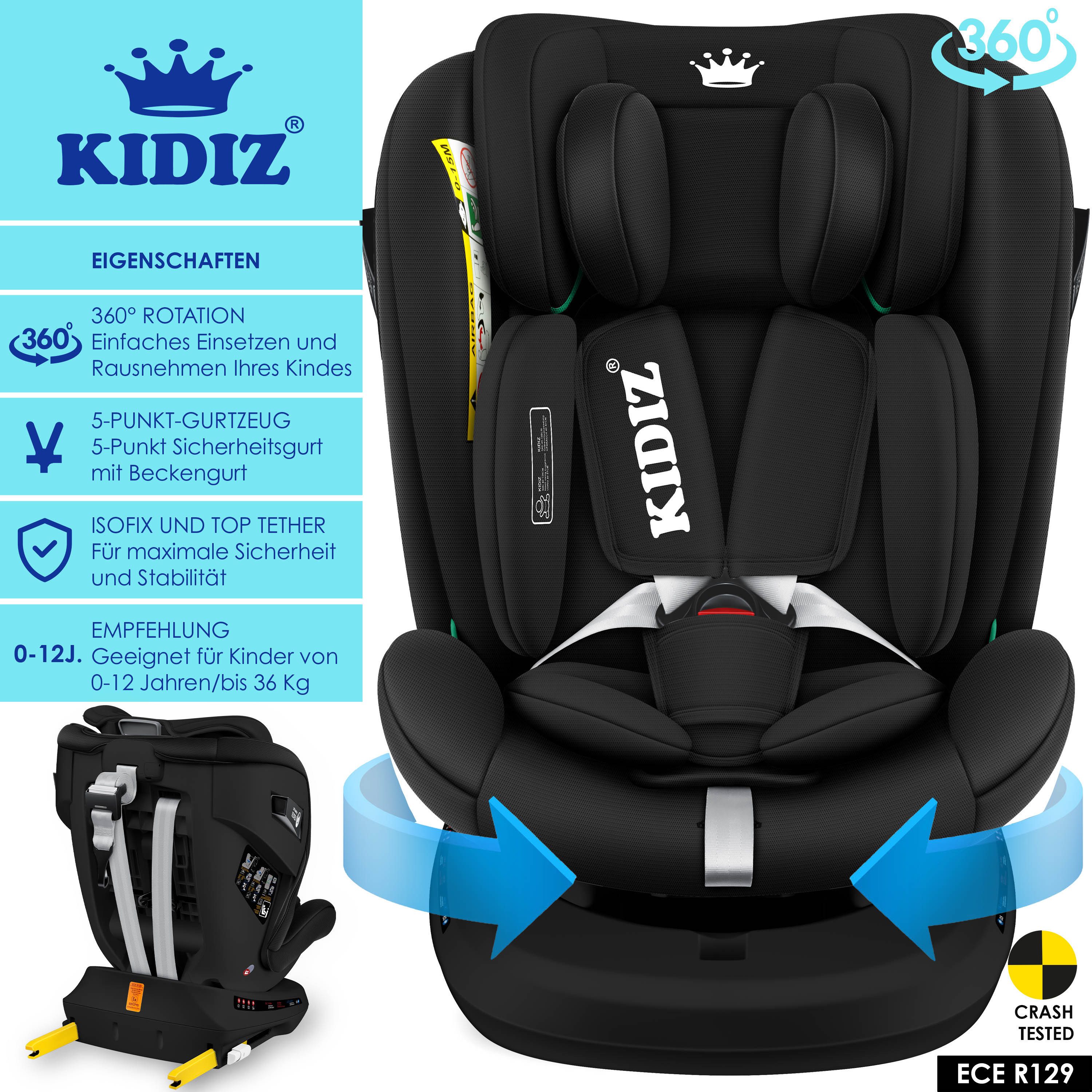 KIDIZ Autokindersitz, Kindersitz Baby Autositz Kinderautositz Isofix Top Tether 360