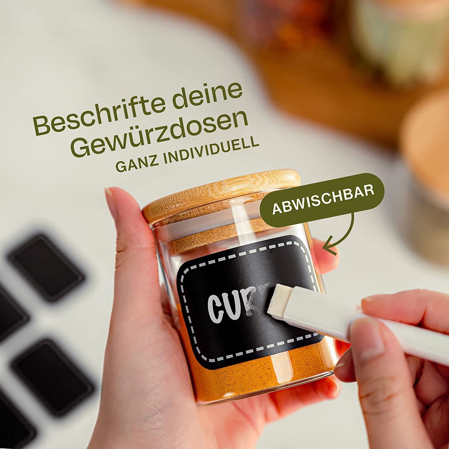 Praknu Vorratsglas Gewürzbehälter 10er Set 120ml mit Etiketten und Stift zum Beschriften, Glas, (Set, 10-tlg), mit 10 Etiketten - 120 ml Groß - Luftdicht - Spül – Bild 4 von 5