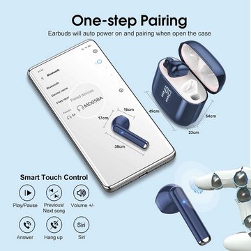 OYIB Kabellos Bluetooth 5.3 mit 4 ENC Mikro, 2023 Immersiver HiFi In-Ear-Kopfhörer (Lange Akkulaufzeit und schnelle USB-C Ladung für ununterbrochenen Musikgenuss, Touch Control Ohrhörer mit LED Anzeige, 25H, IPX7 Wasserdicht Earbuds)