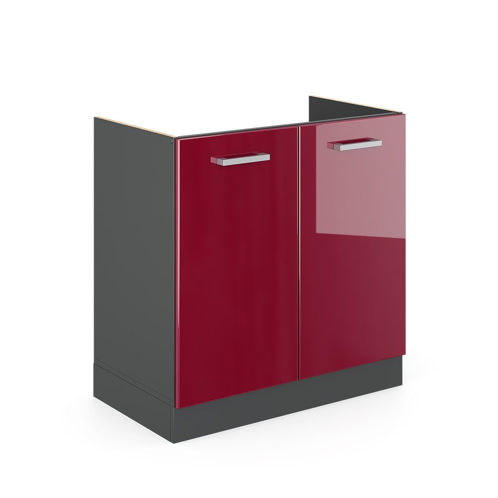 Vicco Unterschrank R-Line, Rot Hochglanz/Anthrazit, 80 cm ohne Arbeitsplatte (1-St)