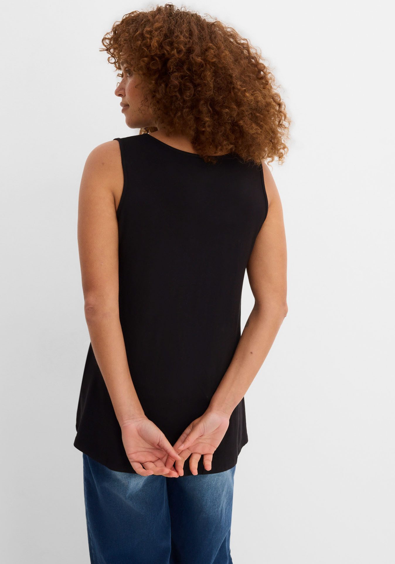 bonprix Shirttop (Packung, 2-tlg) Longtop in dezenter A-Linie, ärmellos, Viskose-Jersey mit Stretch
