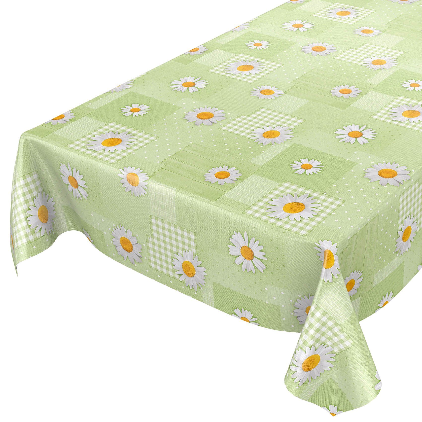 Breite ANRO Wachstuch Tischdecke Tischdecke Geprägt Robust 140 cm, Grün Wasserabweisend Blumen