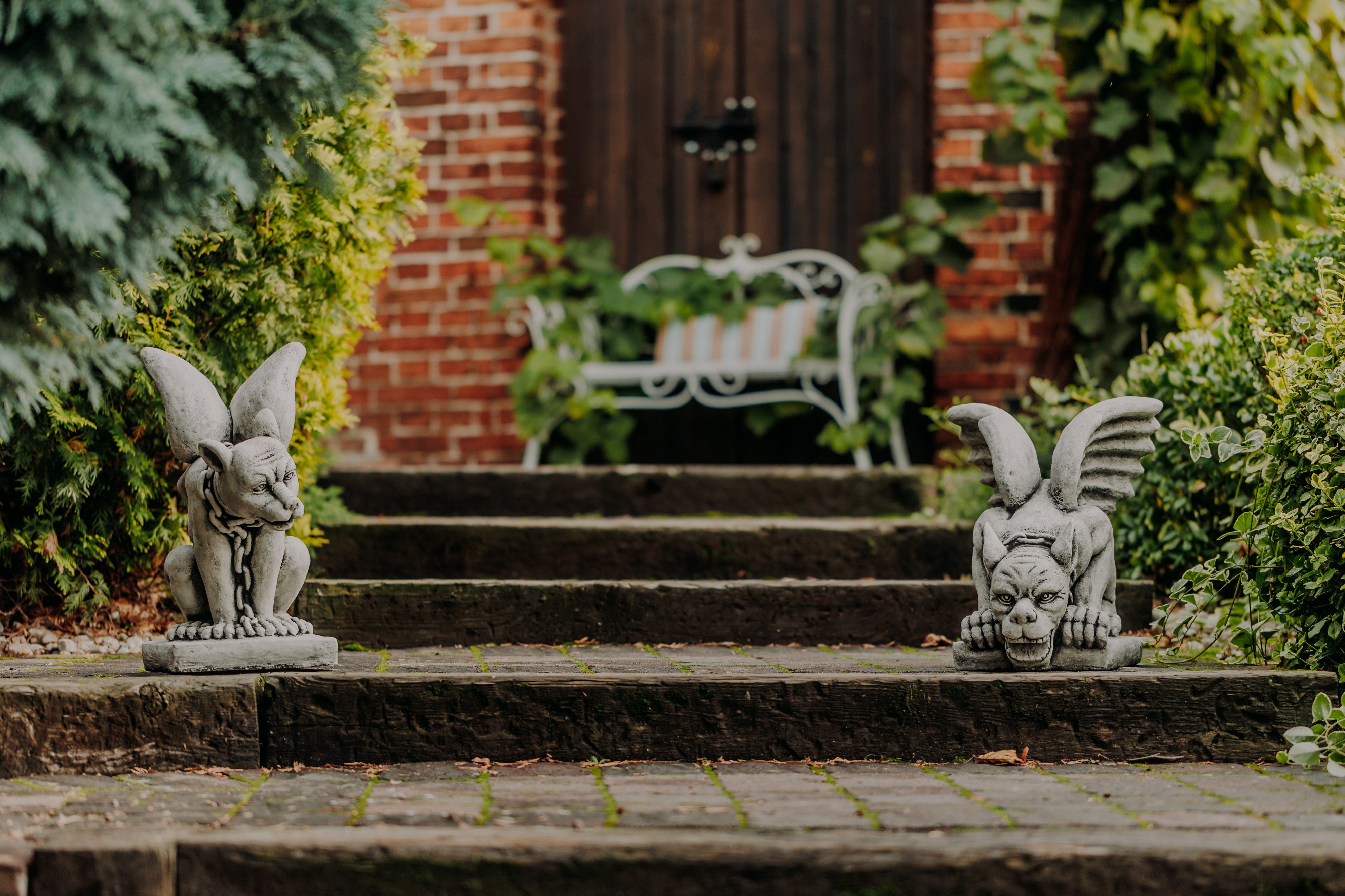 gartendekoparadies.de Gartenfigur Gargoyle Torwächer Steinfiguren, 48/40 cm, 40/33 kg (Gargoyle - Set), Frostsicher