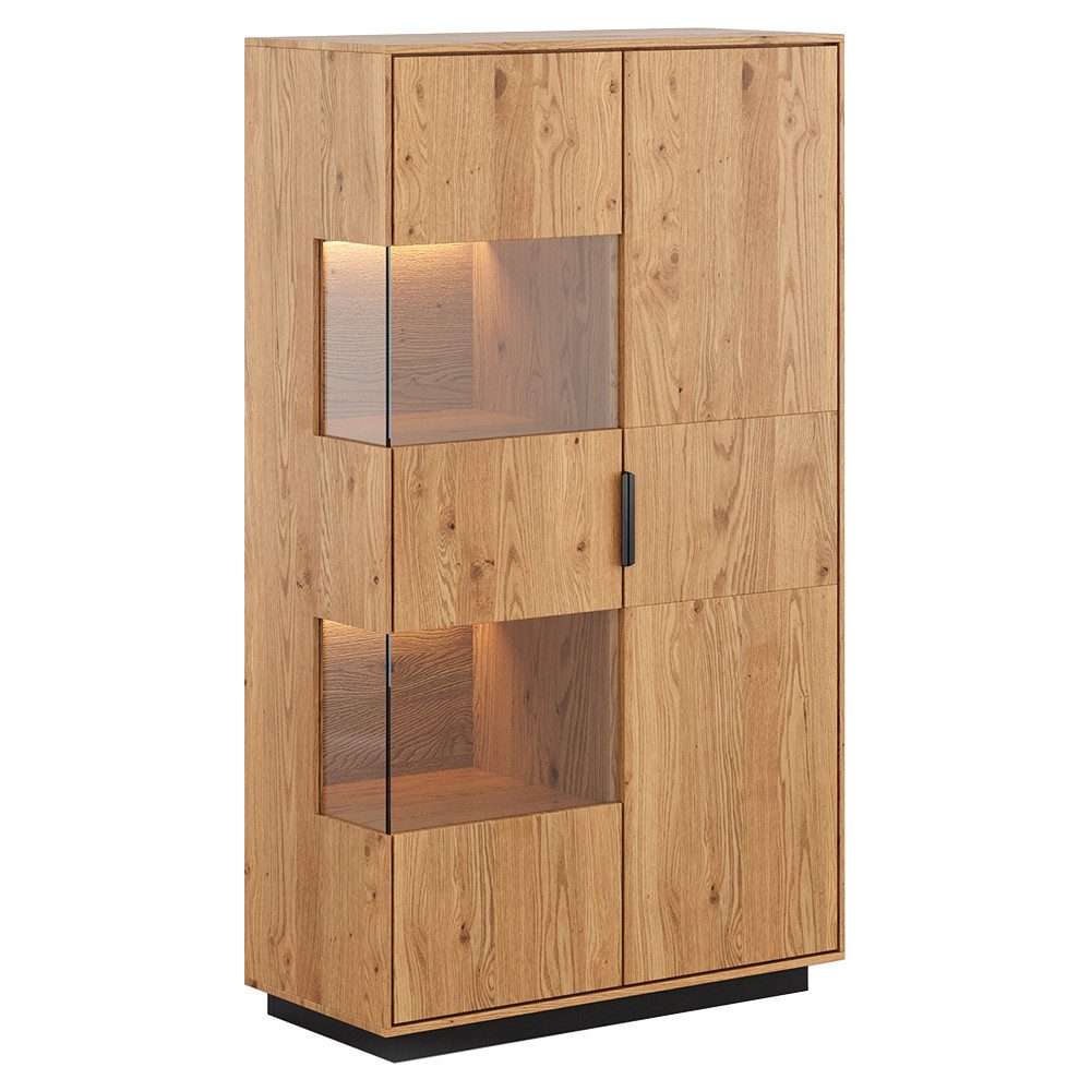 Lomadox Vitrine TIVAT-163 Eiche massiv geölt, 83 cm breit, stehend / hängend, inkl. Beleuchtung