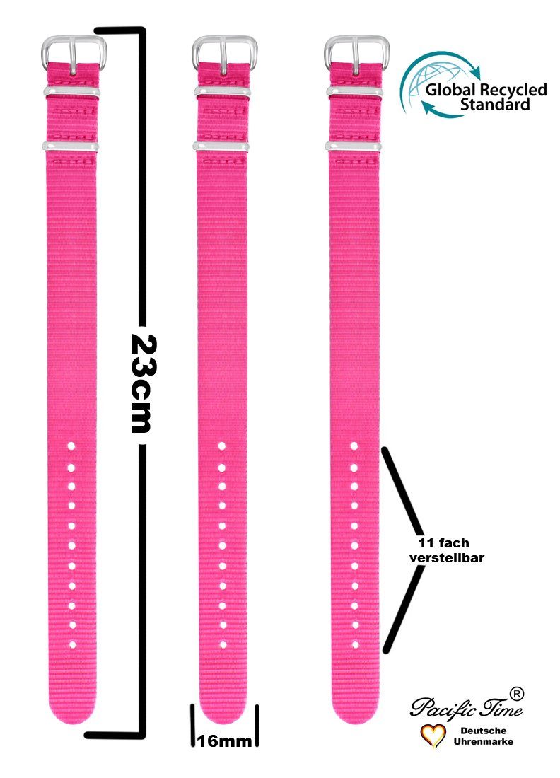 Pacific Time Uhrenarmband Wechselarmband Textil nachhaltig 16mm, Gratis Versand