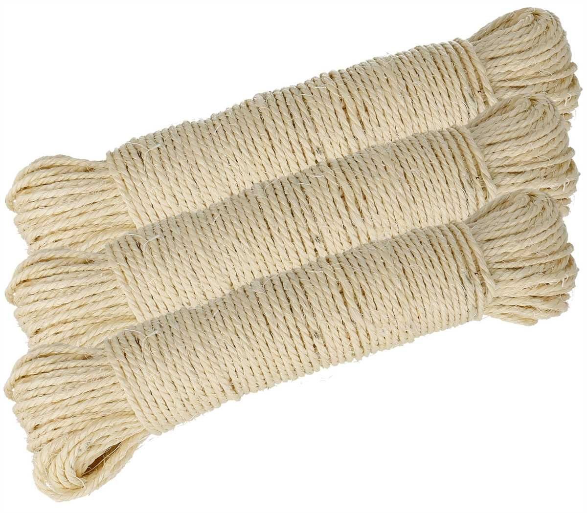 Lantelme Kratzbaum Sisalseil für Katzen Kratzbäume Sisal Seil Leine Naturprodukt, 3x 50 Meter, 3 - 4mm im Durchm.
