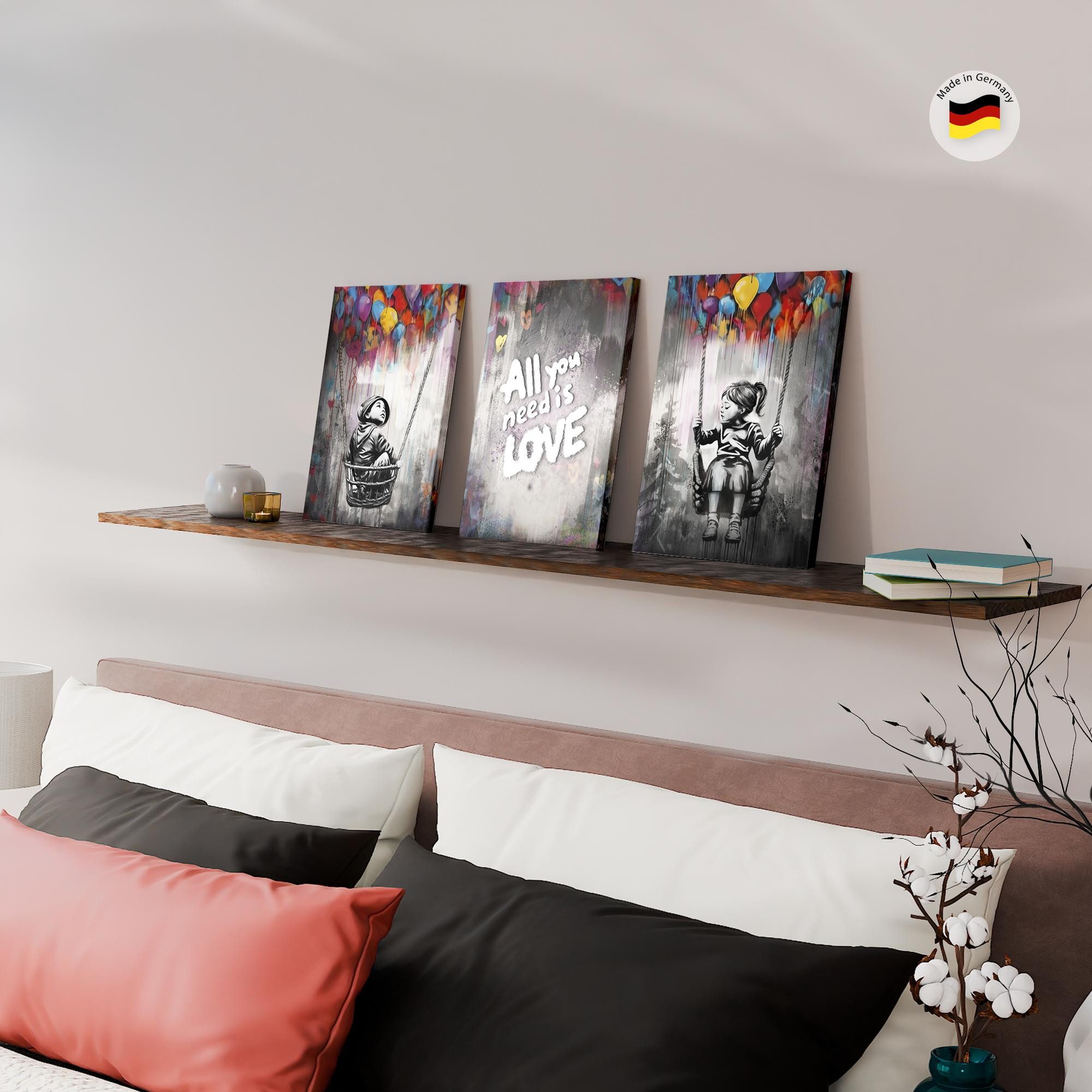 Novart Wandbild Set Banksy Style Collage 3 Bilder Wohnzimmer Streetart, Collage – Bild 3 von 5