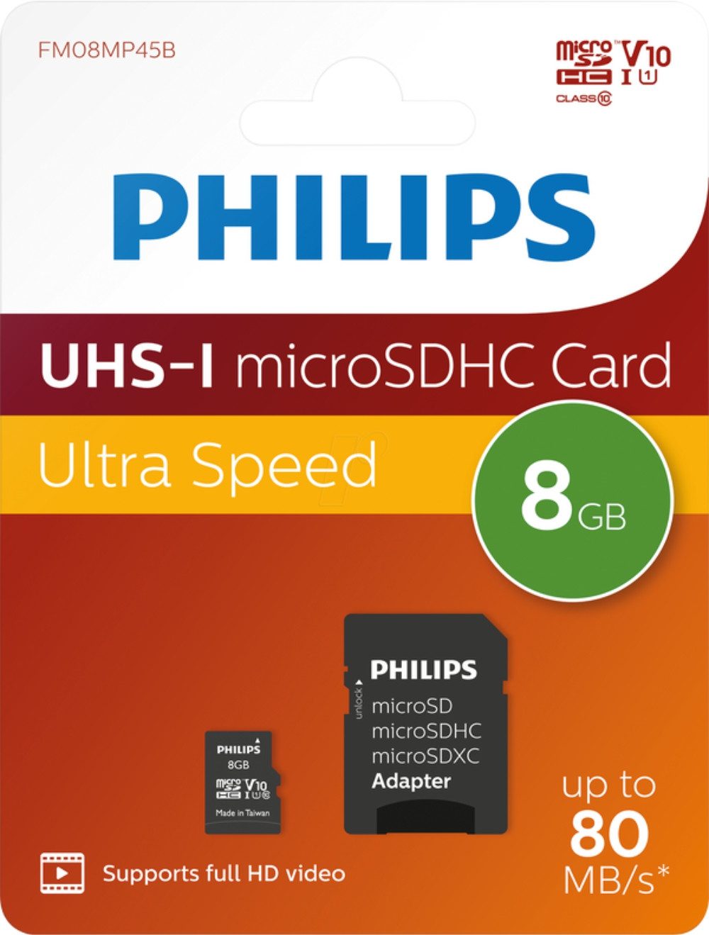 Philips Philips microSD Speicherkarte Ultra Speed 8 GB U1 Speicherkarte (8 GB, UHS-I Class10)