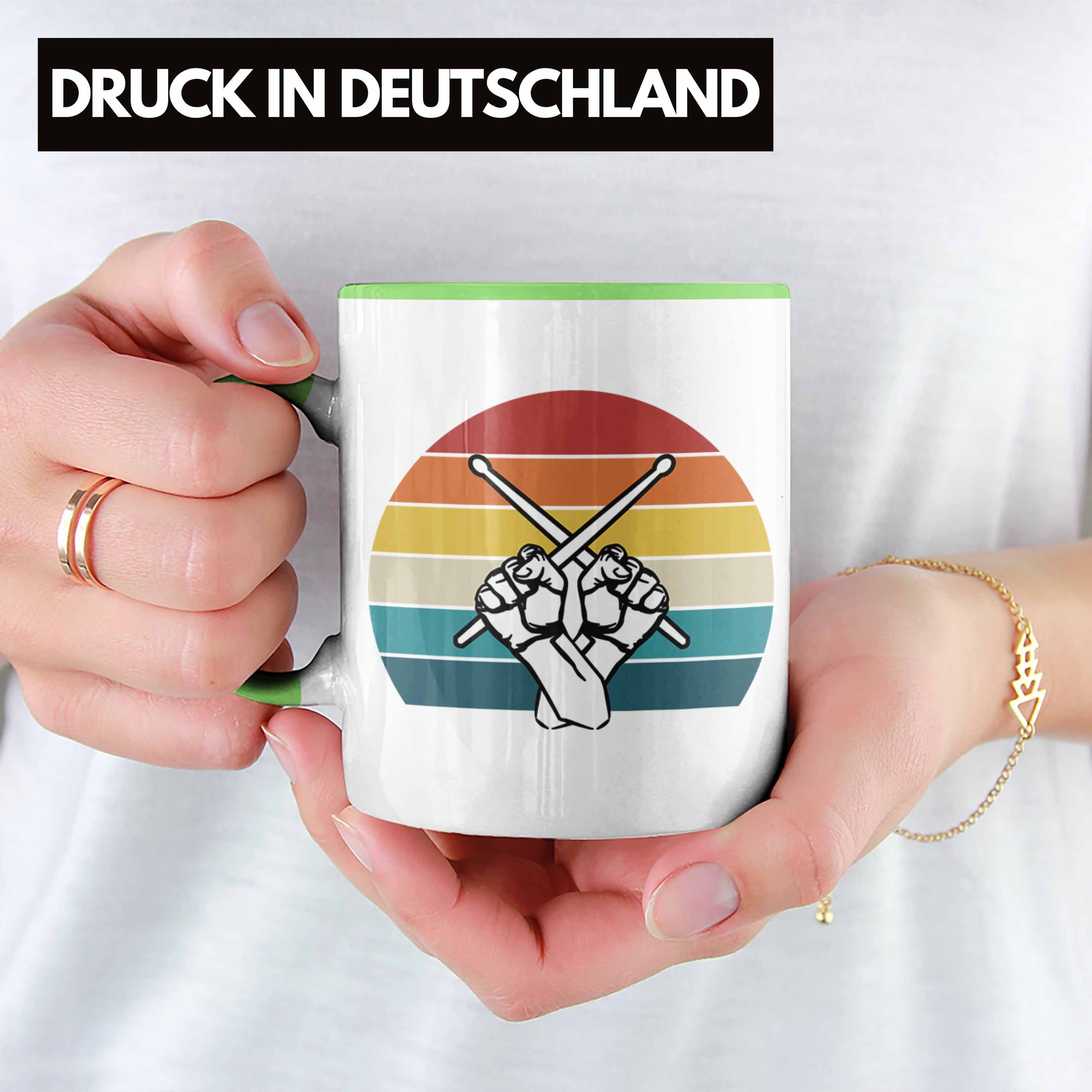 - Geschenk Tasse Tasse Schlagzeug-Spieler Retro Trendation Grafik Trendation Schlagzeuger Grün für