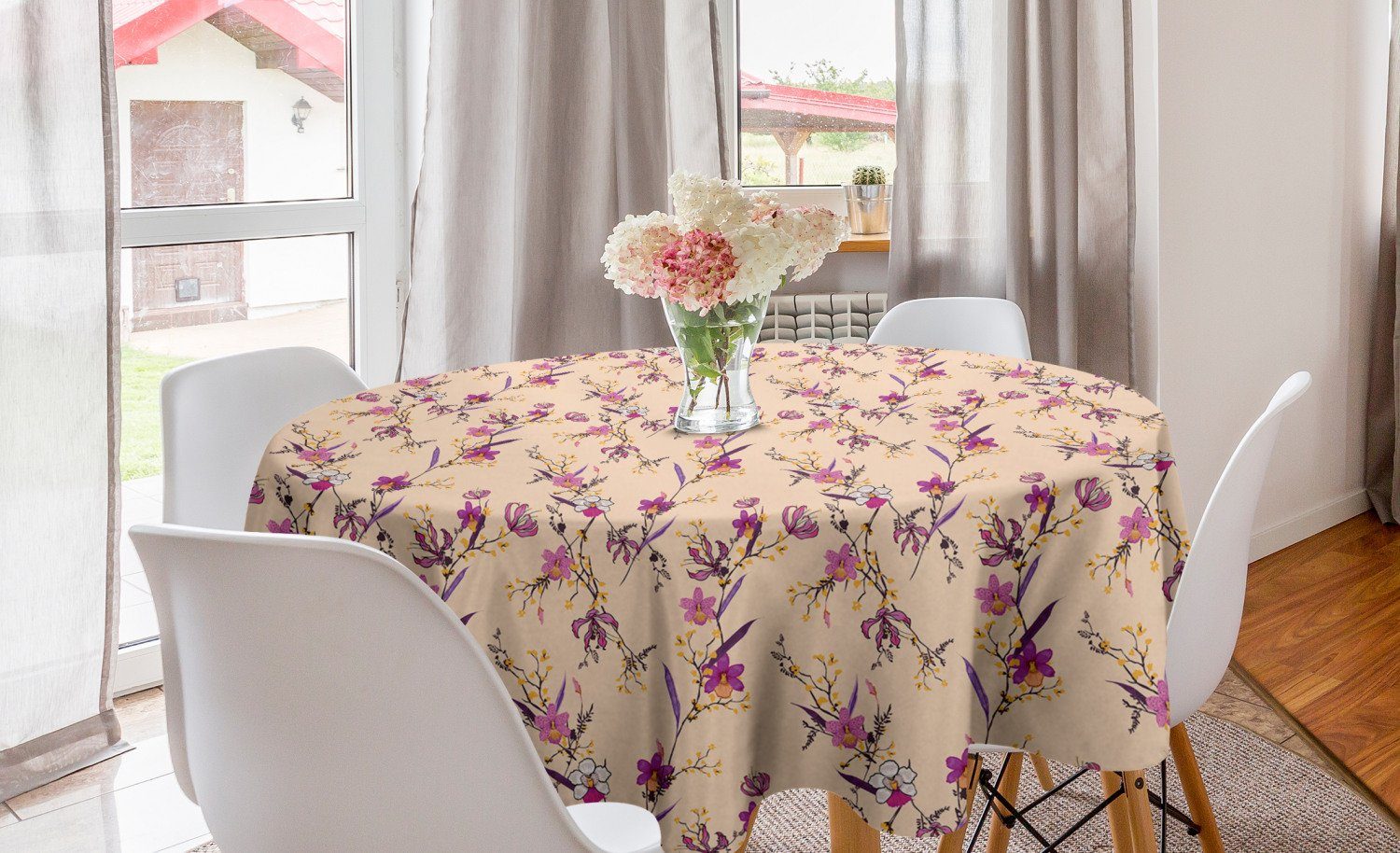 Abakuhaus Tischdecke Kreis Tischdecke Abdeckung für Esszimmer Küche Dekoration, Blumen Empfindliche Exotische Blumen