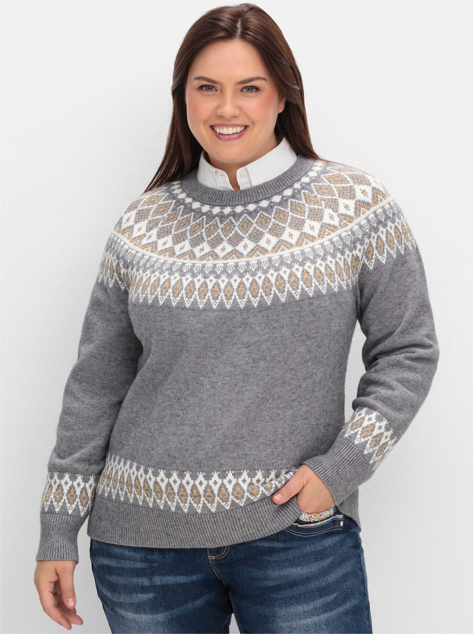 sheego by Joe Browns Strickpullover Jacquard-Pullover . mit Norwegermuster günstig online kaufen