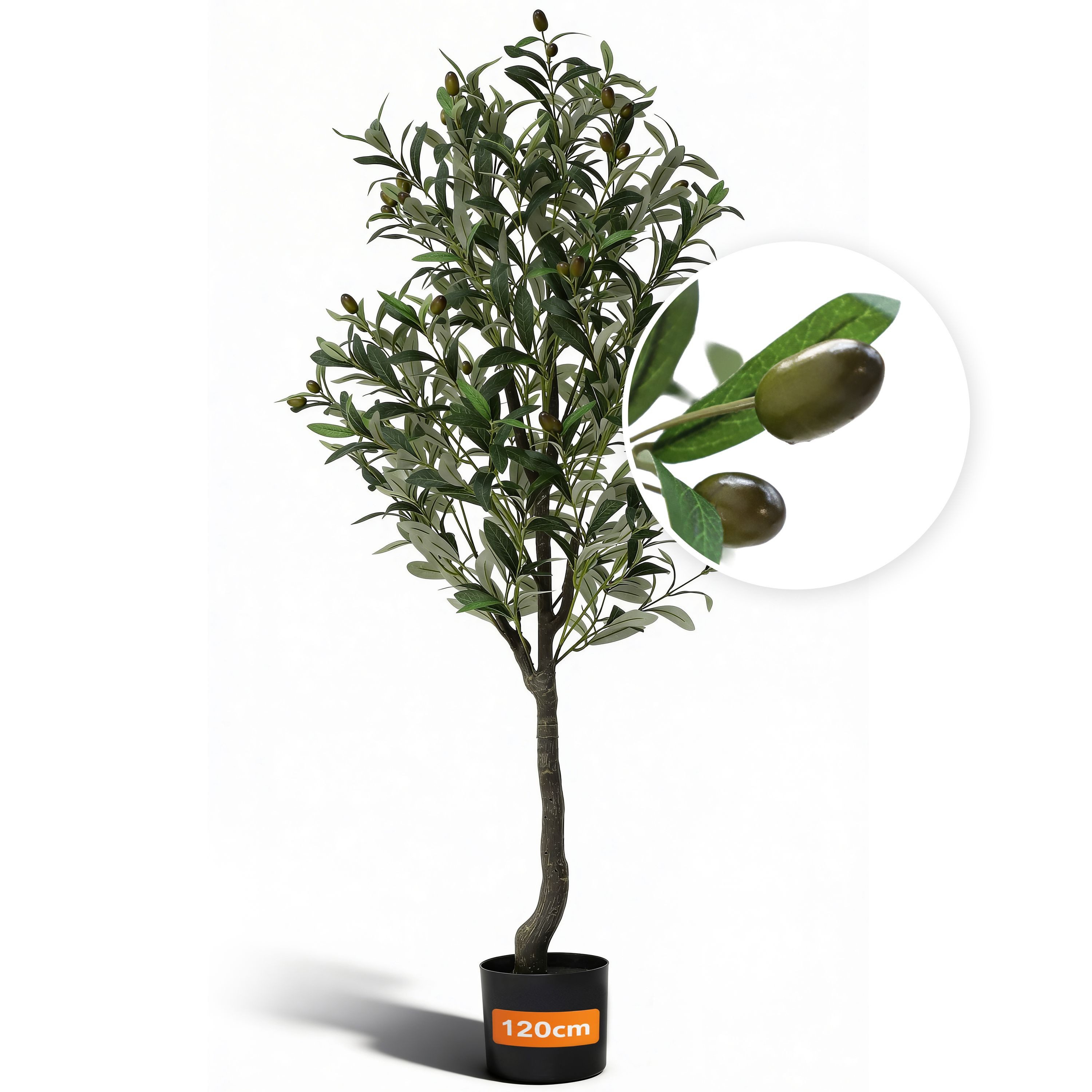 Kunstbaum KAIVIO Künstlicher Olivenbaum 120 cm Deluxe, Kaivio, Höhe 120 cm, Naturgetreue Optik mit 720 Blättern und 40 Oliven