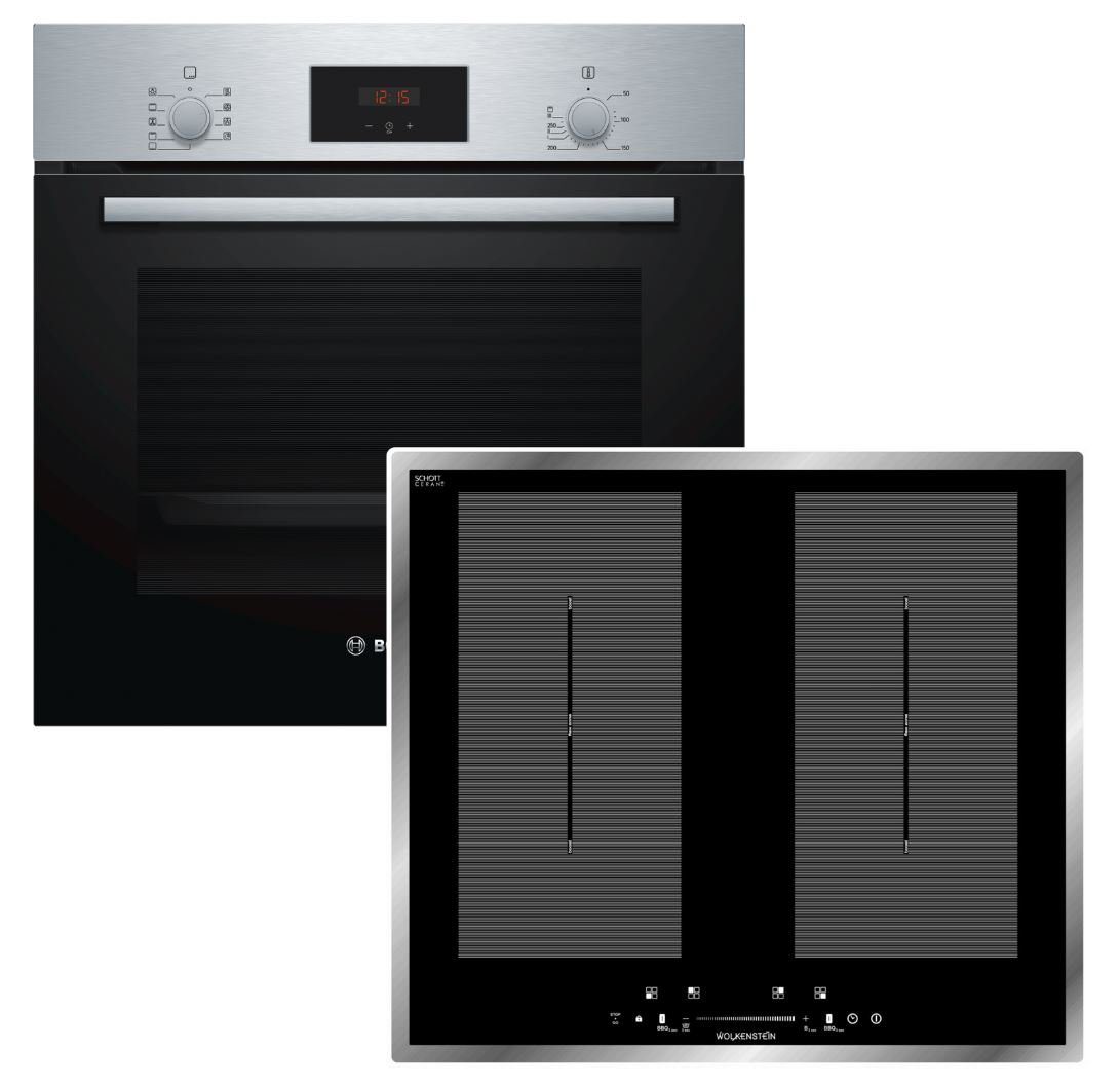 BOSCH Backofen-Set Teleskopauszug 3DHeißluft + Wolkenstein Induktionskochfeld autark 60cm