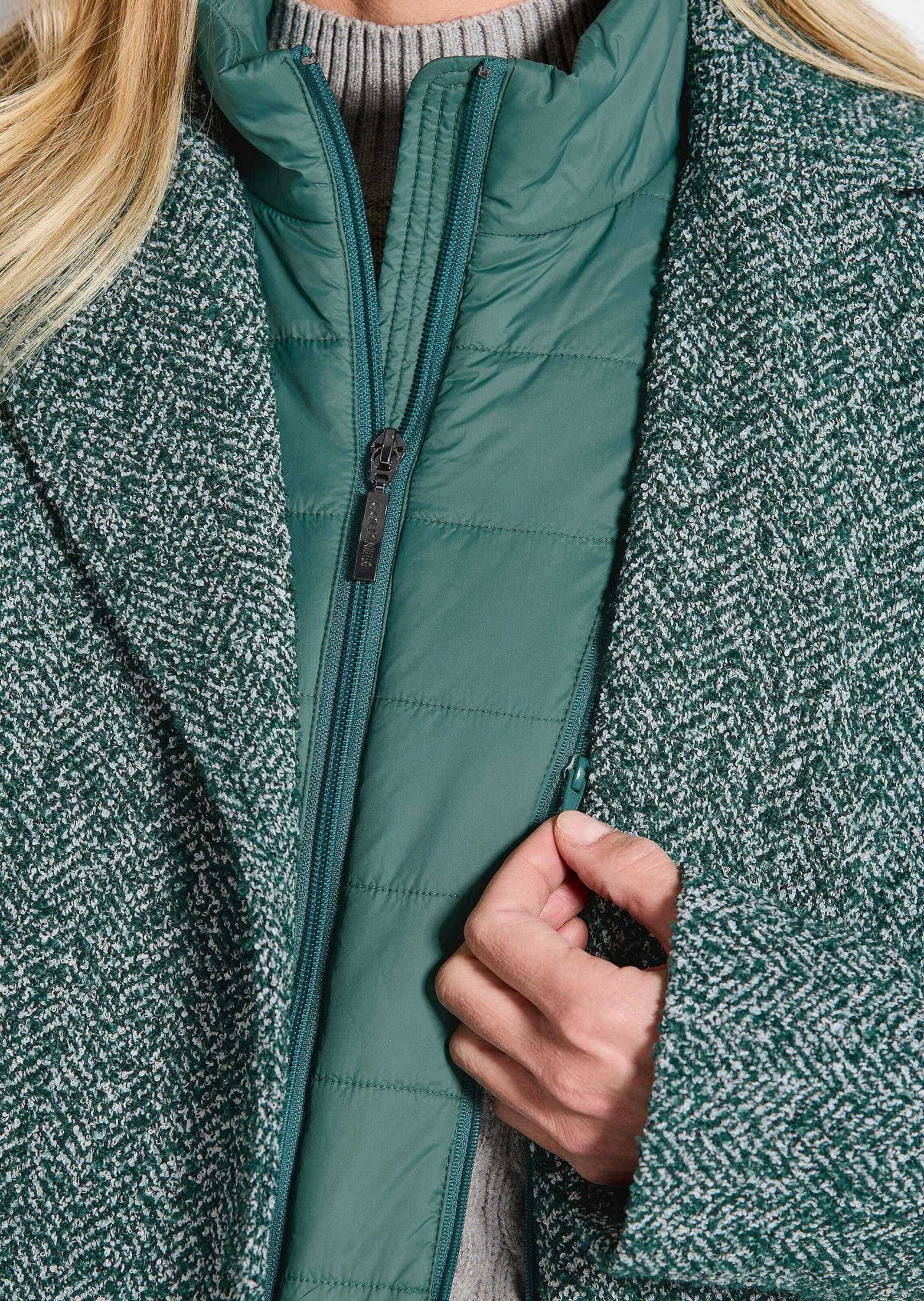 GOLDNER Outdoorjacke Moderne Wolljacke mit Steppeinsatz Wintermantel mit Fischgratmuster, Reverskragen und Langarm