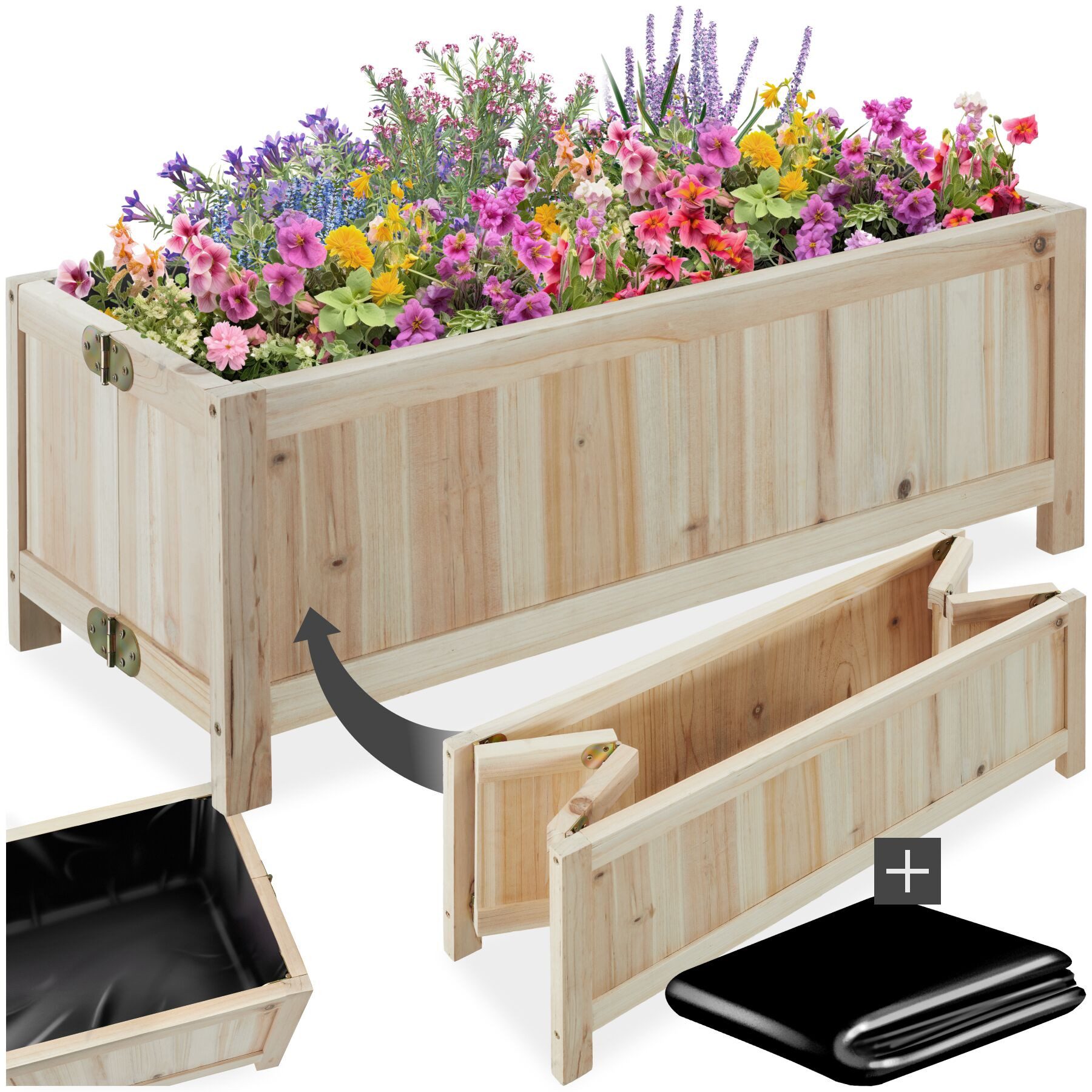 tectake Hochbeet Pflanzbeet, Maße: 70 x 30 x 25 cm, Belastbarkeit 50 kg, klappbar (Gemüsebeet Blomster, in braun), Fassungsvermögen 30 l, natürliches Tannenholz, inkl. Dichtungsfolie