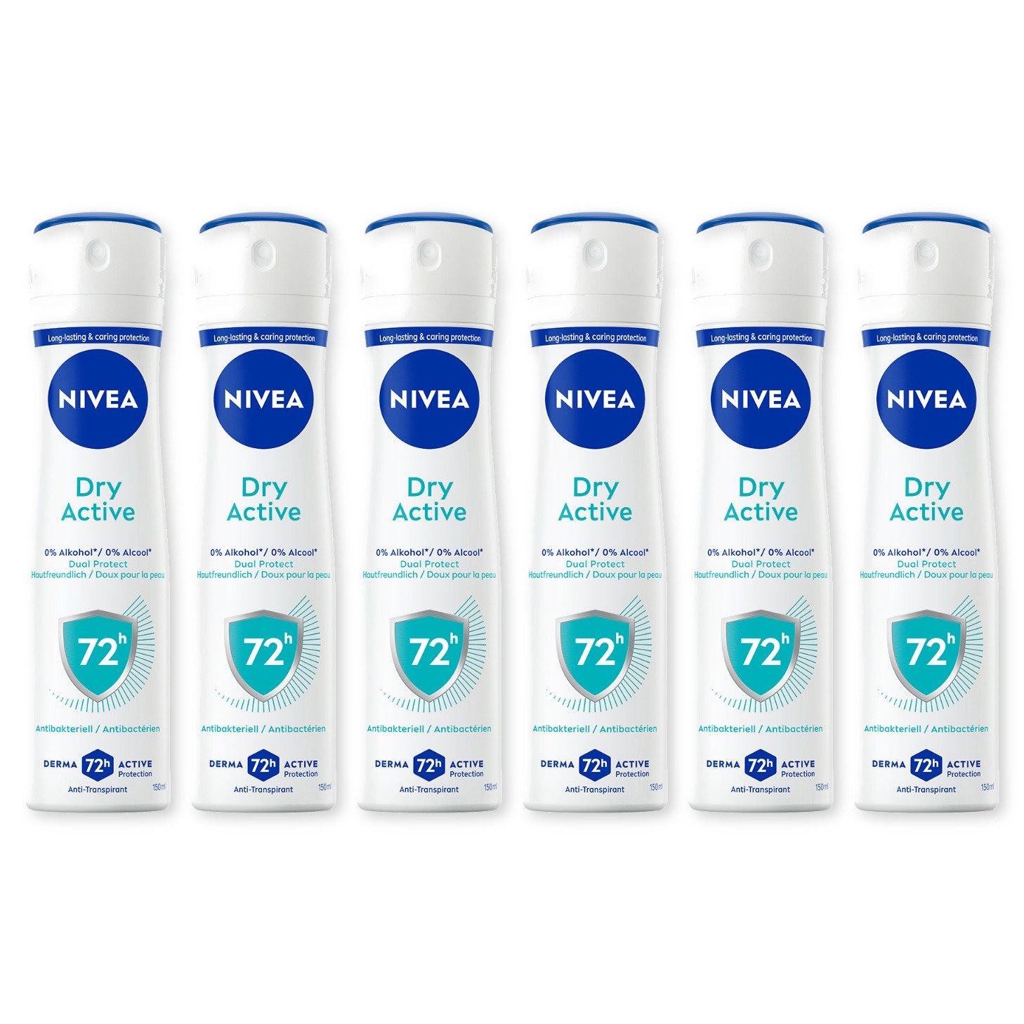 Nivea Deo-Spray Deodorant Dry Active Deospray 6 x 150ml, 6-tlg., Zuverlässiger Deo Schutz beim Sport