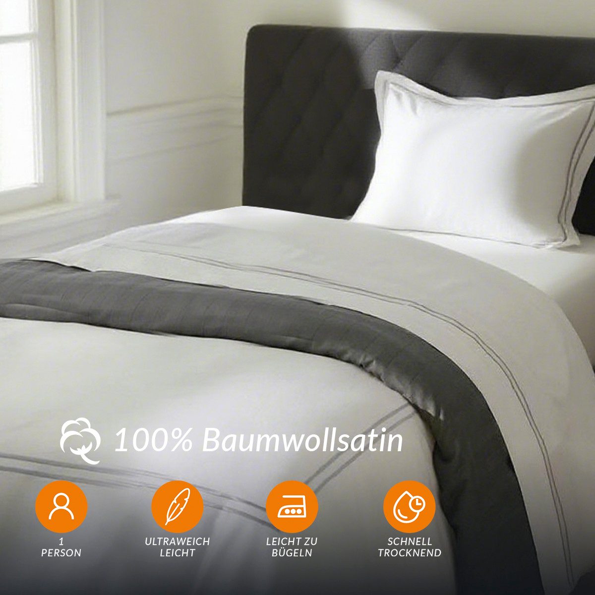 Pure cottom Bettwäsche Baumwoll-Satin Bettwäsche grau/weiß, günstig online kaufen