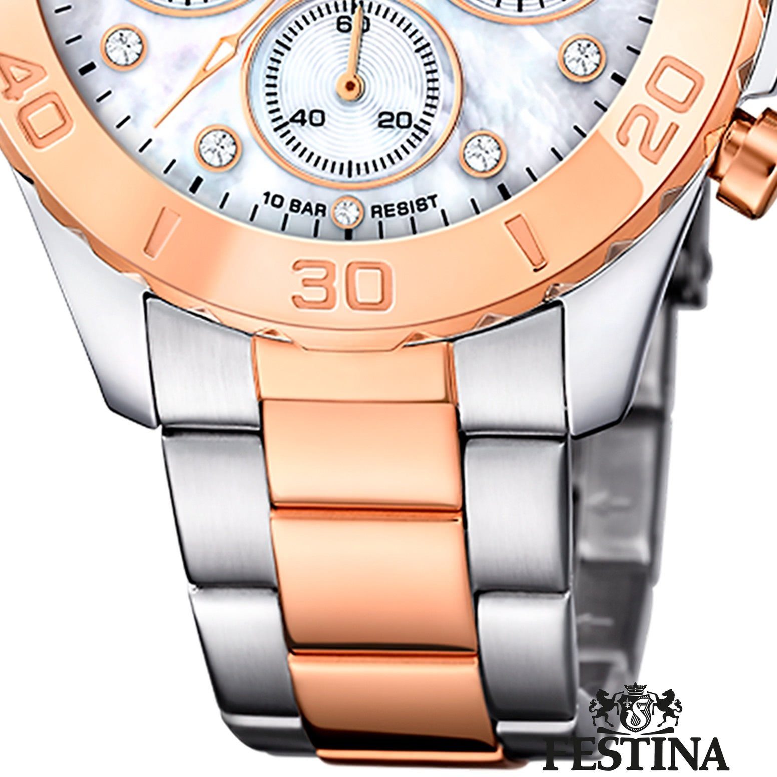 Festina Quarzuhr Festina Damenuhr Boyfriend, (Analoguhr), Damen Armbanduhr rund, Edelstahlarmband silber, rosé, Casual