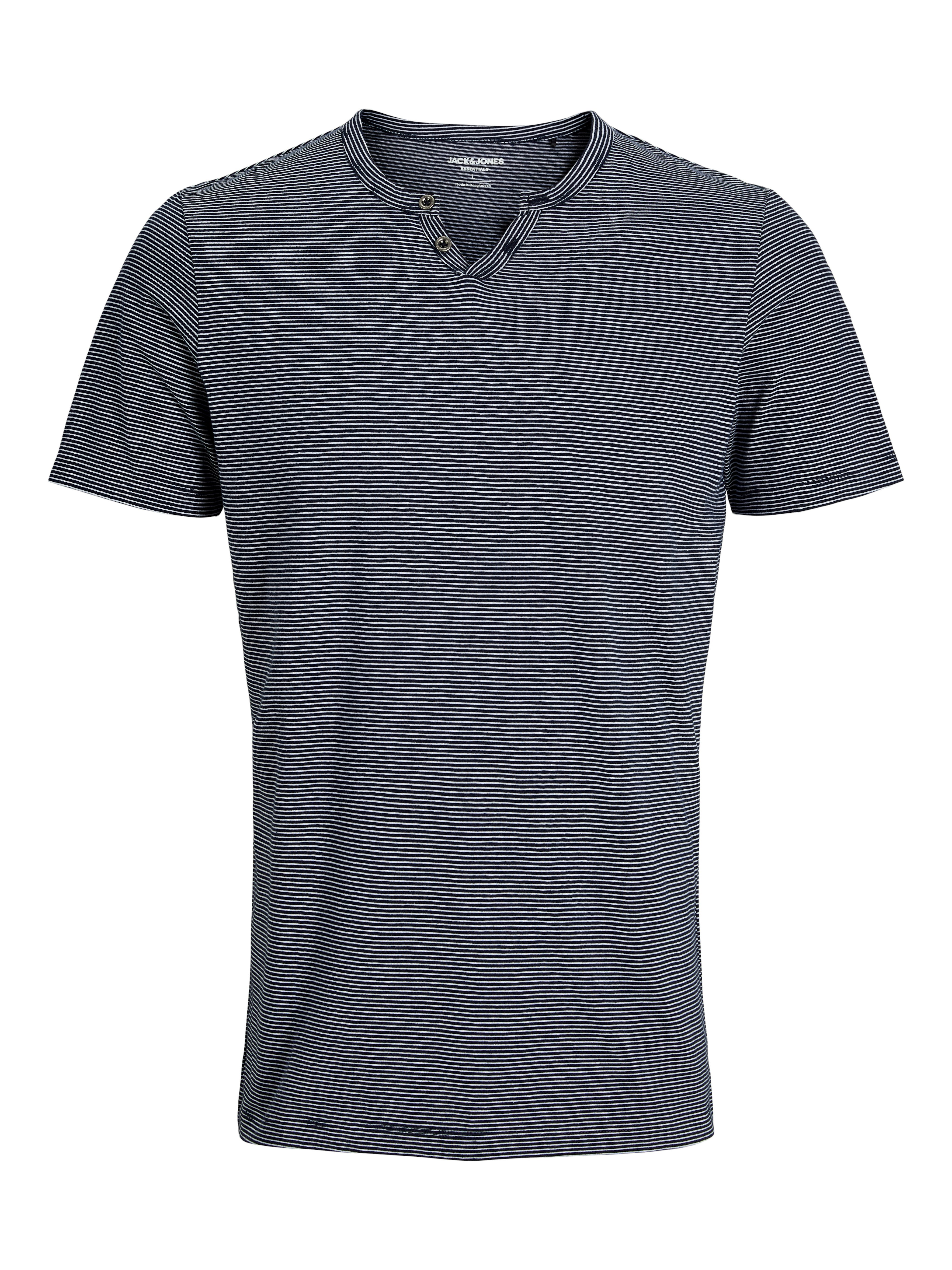 Jack & Jones T-Shirt JJESPLIT NECK STRIPE TEE SS NOOS mit besonderem Rundhalsausschnitt