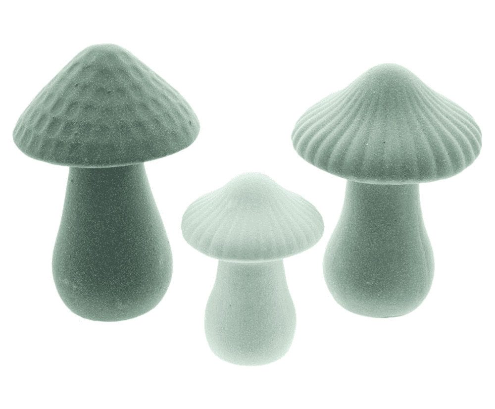 Dekofigur Pilz Pilze grün Herbst Halloween Porzellan Deko 3-er Set