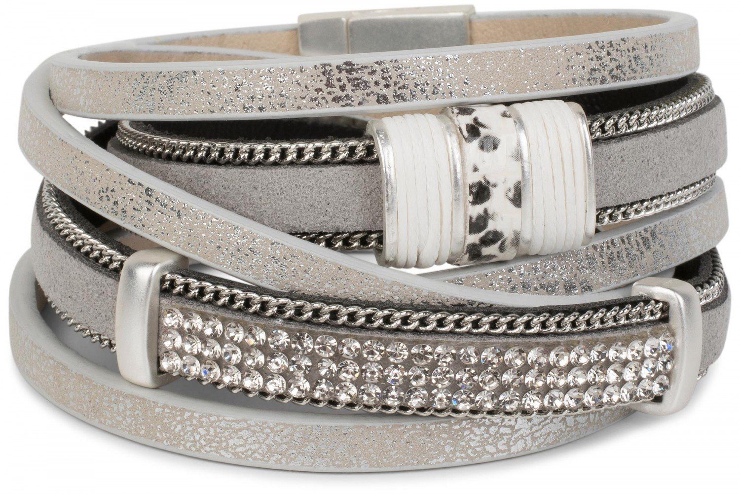 styleBREAKER Wickelarmband Wickelarmband mit Strass, Gliederkette, 3-Reihig (1-tlg)