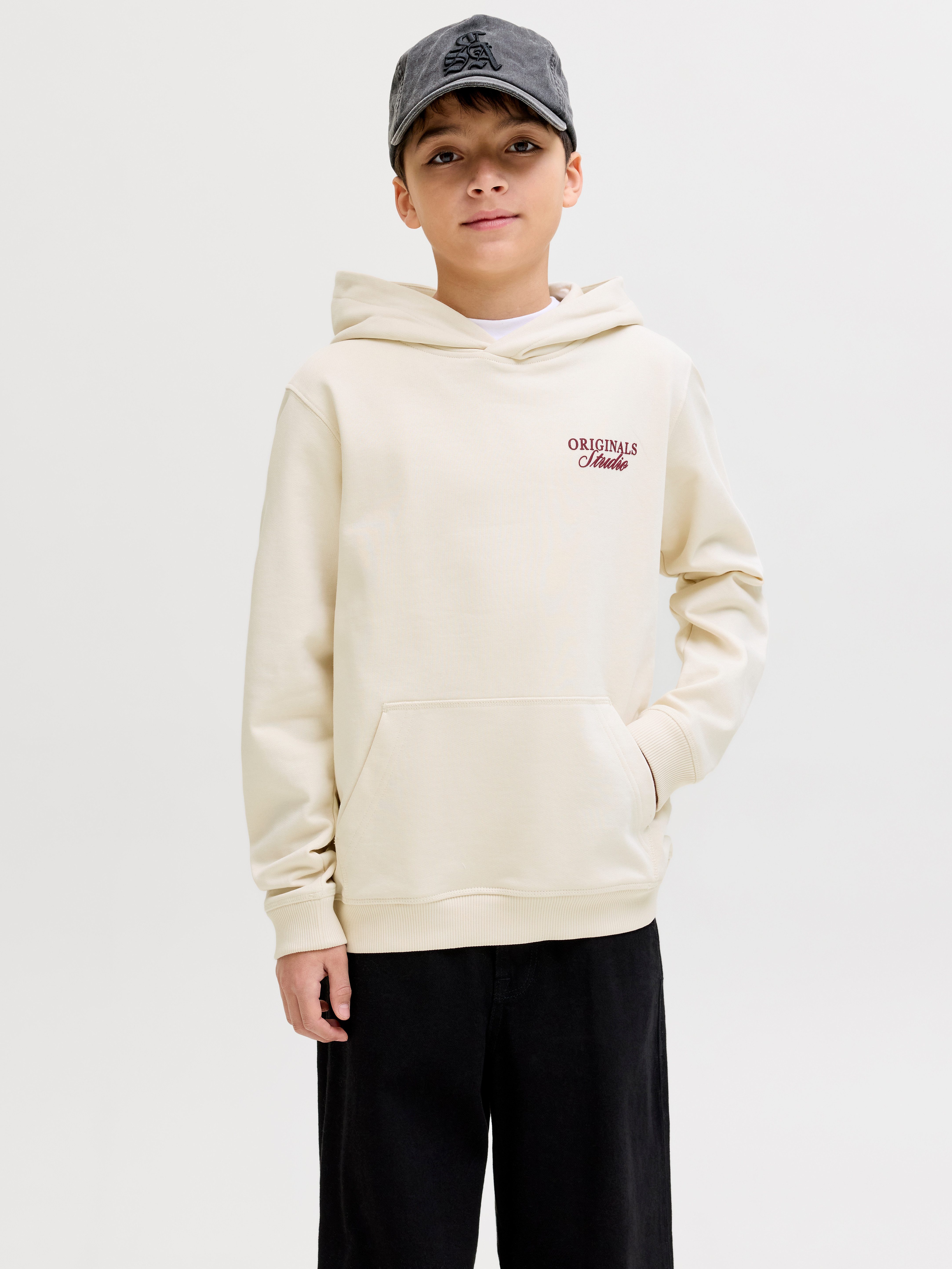 Jack & Jones Junior Kapuzensweatshirt JORNORREBRO TYPO BACK SWEAT HOOD SN JNR Baumwollmischung, relaxed fit, Langarm