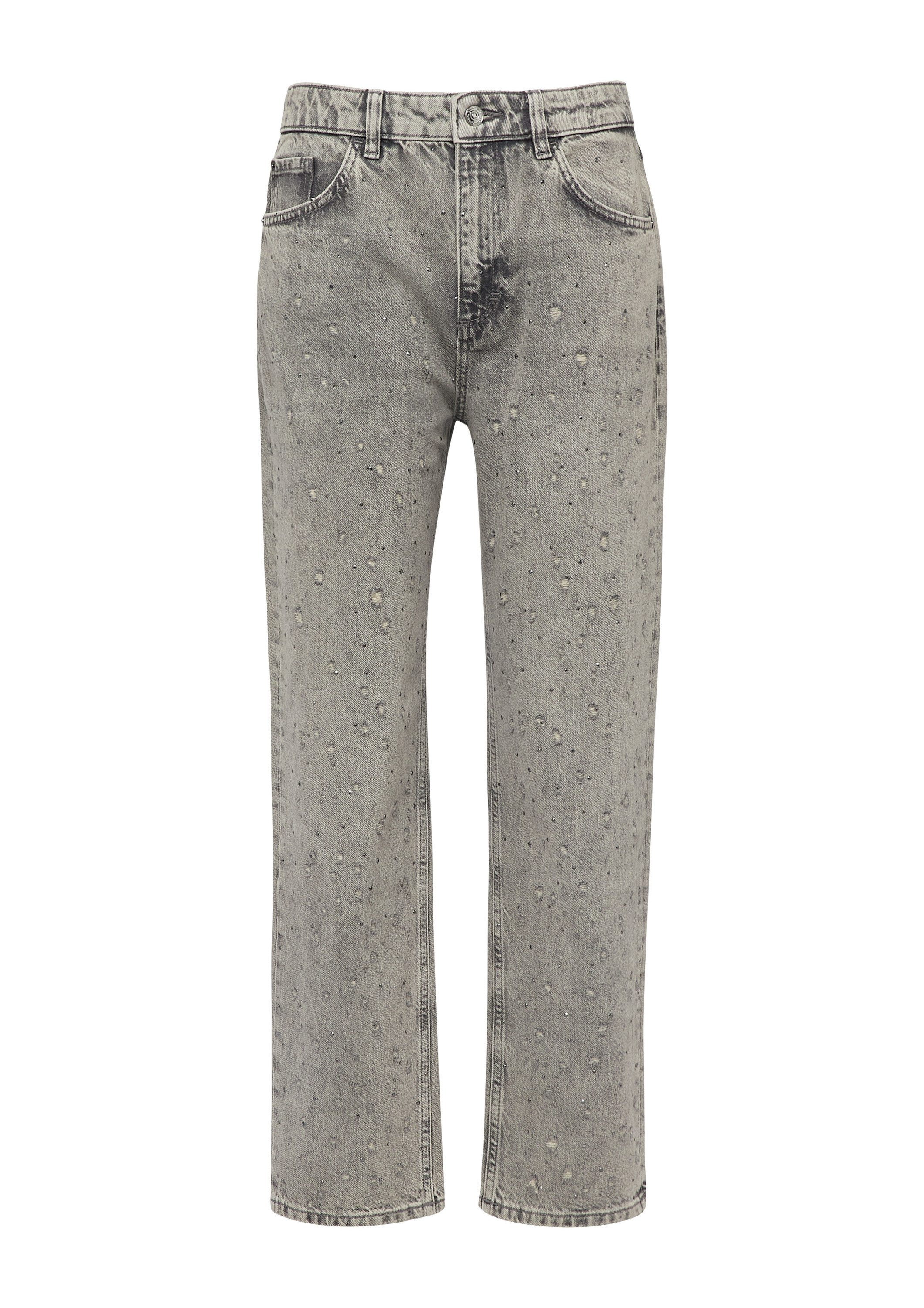 comma Regular-fit-Jeans Jeans-Hose Jeans im Destroyed-Look mit Schmucksteinen