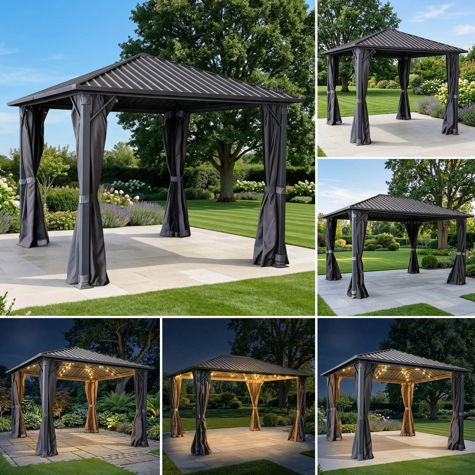 BRAST Pavillon Aluminium Miami, Größen 3x3m 3x4m 4x4m, viele Modelle, Hardtop mit Stahlach, Moskitonetz, wasserdicht, UV-Schutz