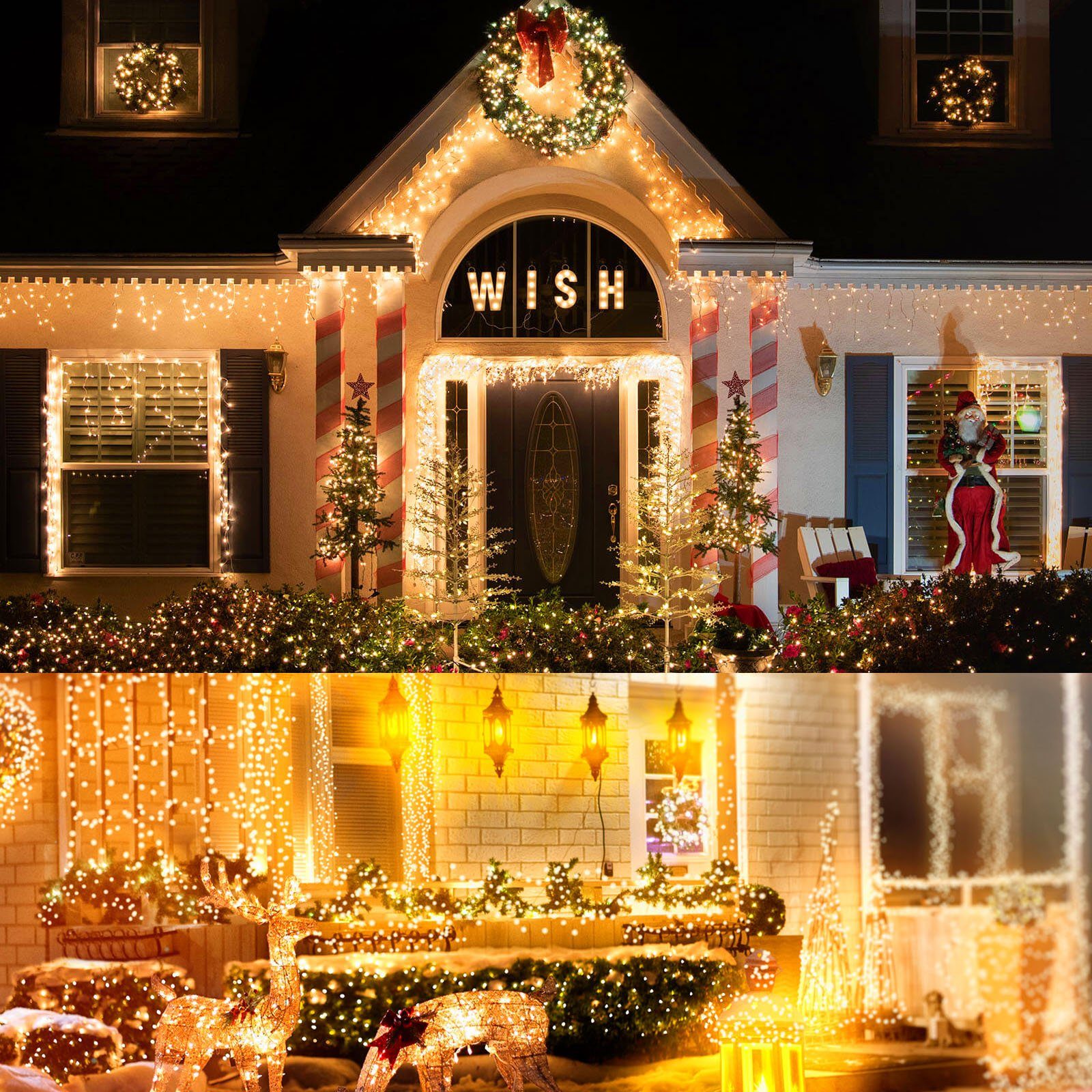 Sunicol LED-Lichterkette Eisregen Innen,Timer, Warmweiß, Garten, Wasserdicht, 8 5M/10M/15M, Party Weihnachtsbeleuchtun, Lichtervorhang, Modi, Außen IP44