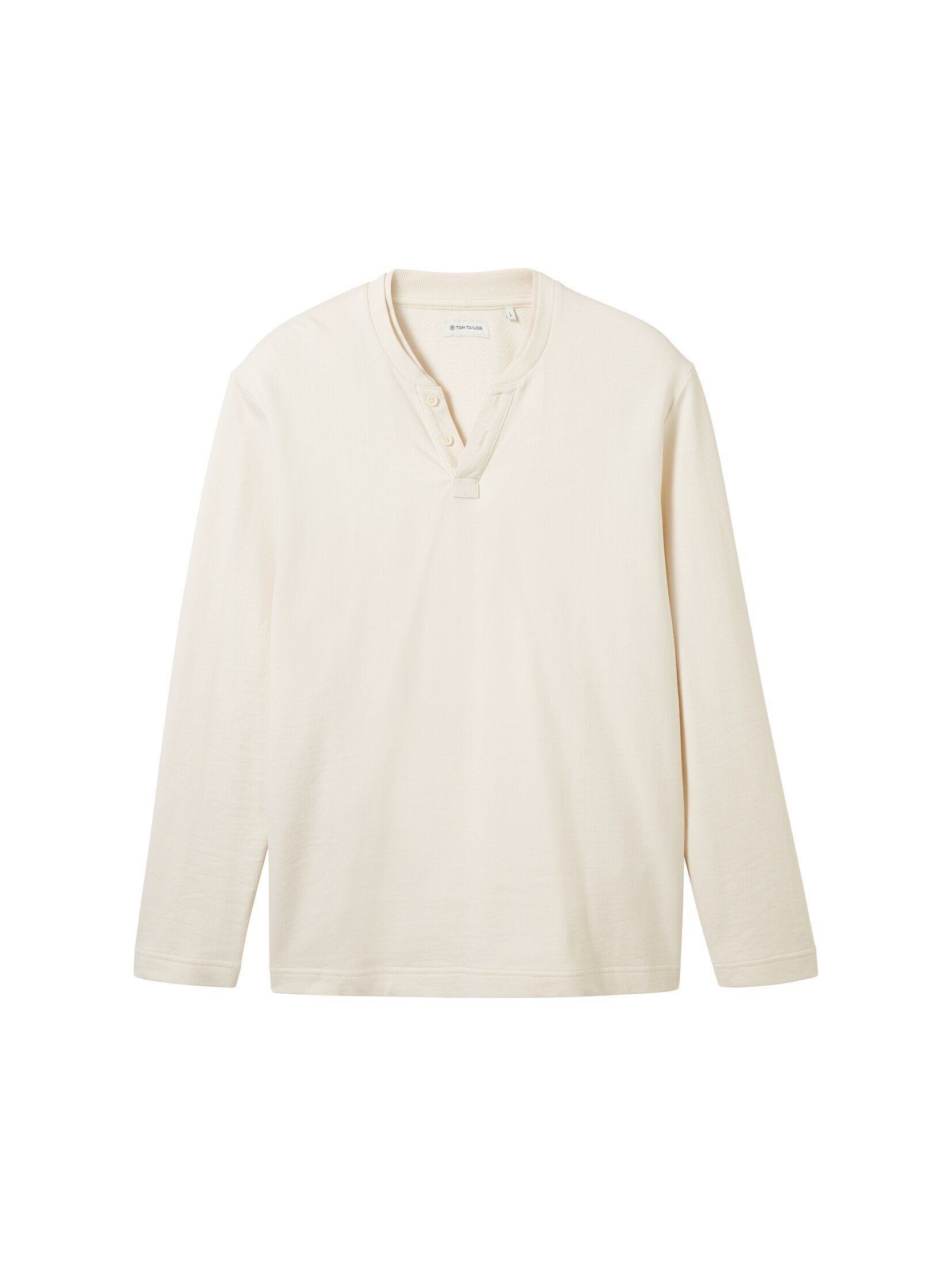 herringbone T-Shirt beige Serafino mit structure Struktur Langarmshirt TOM TAILOR