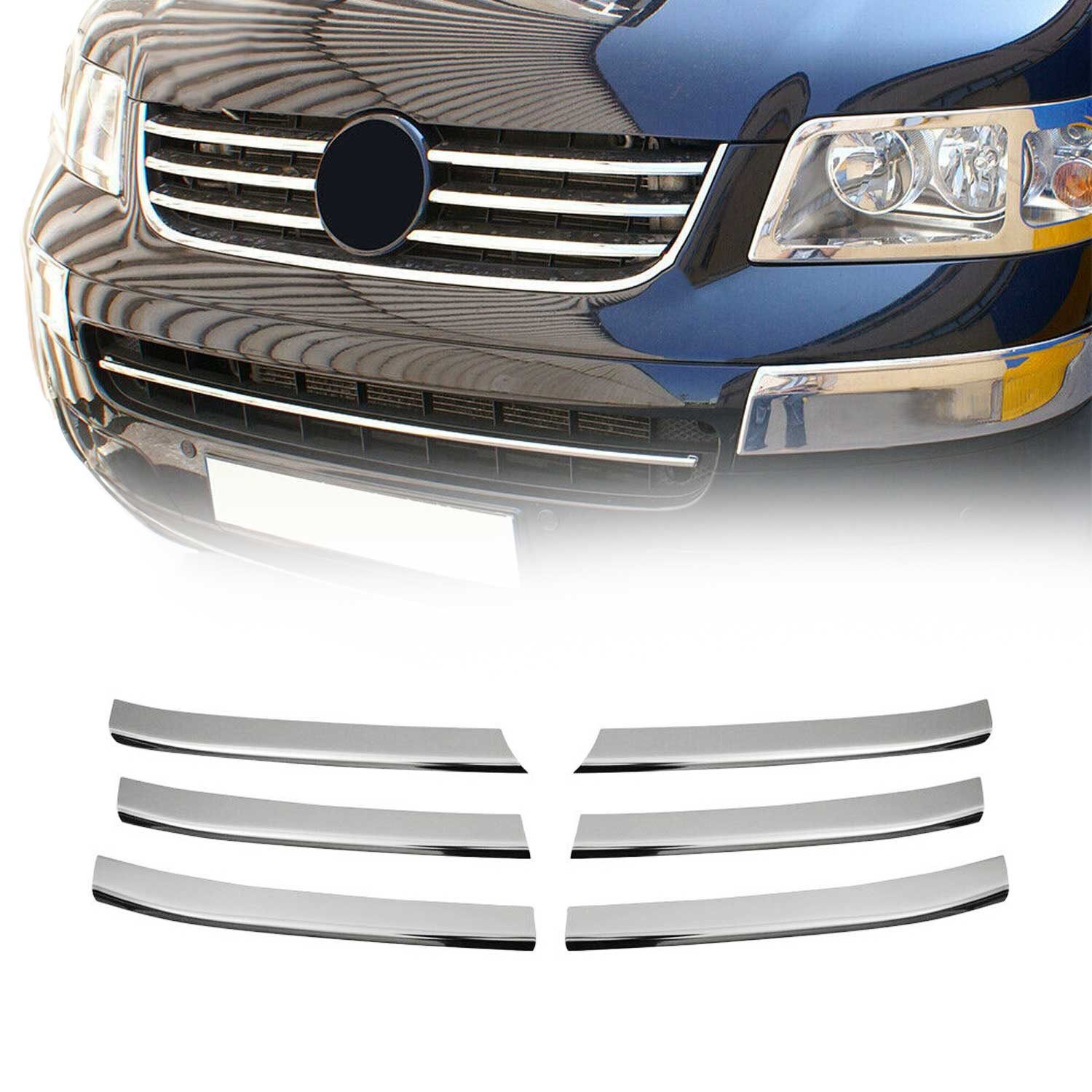 OMAC Zierleisten-Aufkleber Kühlergrill Leisten für VW Caravelle T5 Multivan 2003-2010 Chrom 6x, (6tlg), Langlebig,Einfache Reinigung,Einfache Installation,Rostbeständig