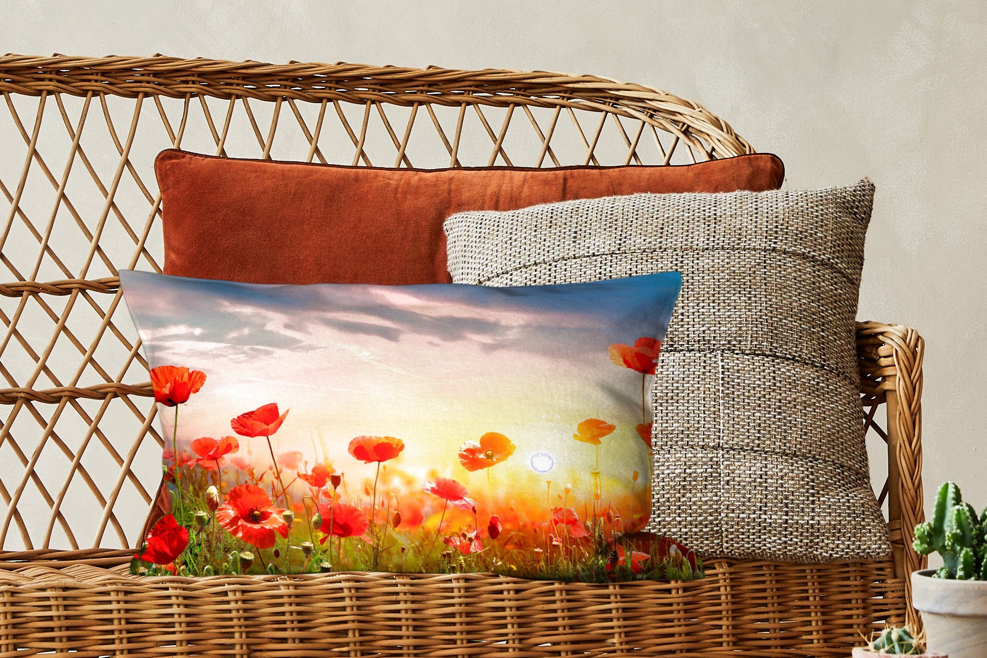 Frühling Dekoration, Schlafzimmer Zierkissen, Dekokissen - Mohnblumen mit - Füllung, MuchoWow Dekokissen Wohzimmer Farben,