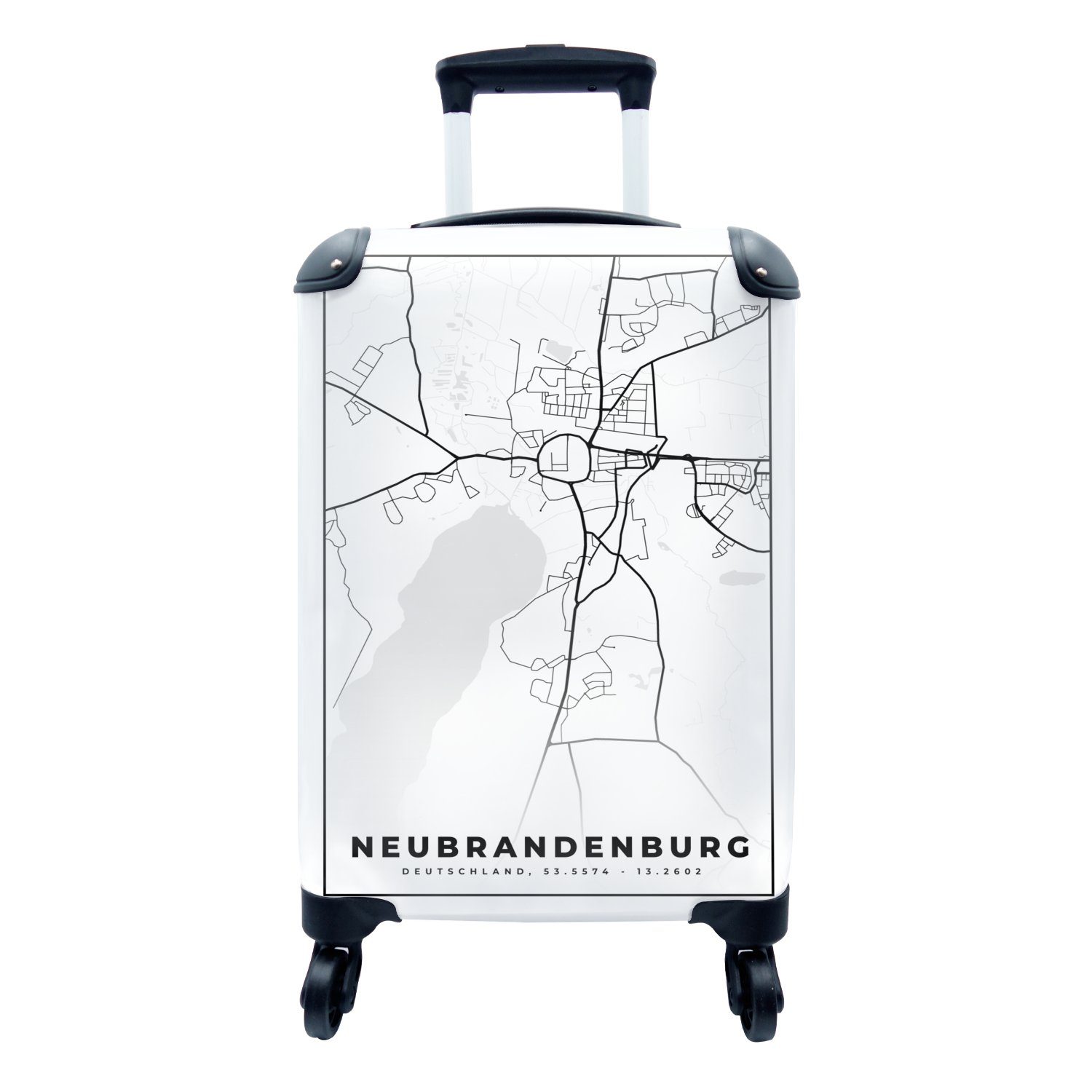 mit Handgepäckkoffer - für Neubrandenburg Stadtplan Reisekoffer - Reisetasche Karte, Rollen, Ferien, 4 MuchoWow Trolley, Handgepäck rollen,