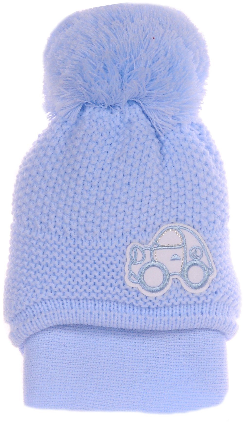 La Bortini Mütze & Schal Baby Set Wintermütze und Schal in Blau mit Auto 3-6Mon warm, weich, mit Auto-Applikation