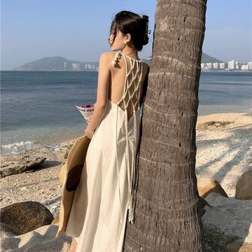 FIDDY Strandkleid Neckholder-Kleid ohne Rücken, langer Rock, Strandrock