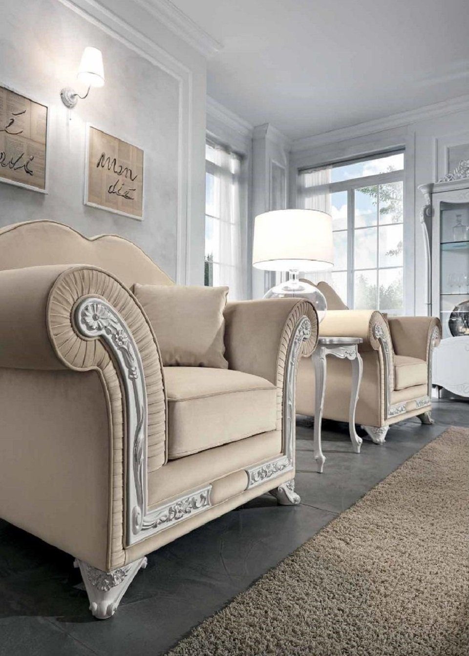 Holz Möbel Einsitzer Lehnstuhl Sessel Luxus Italien JVmoebel Klassischer Beige Sessel