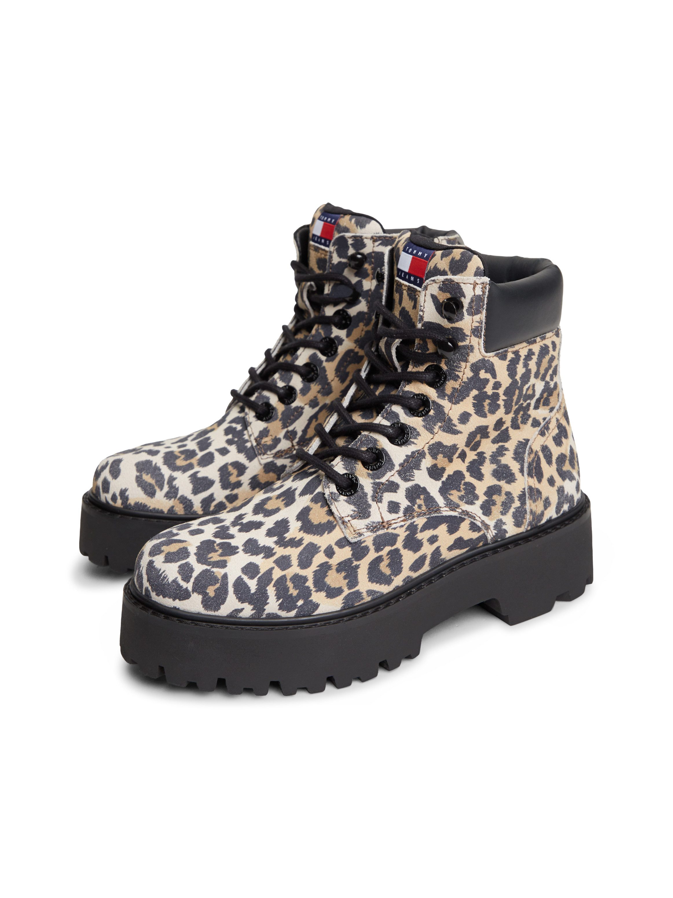 Tommy Jeans TJW PLATFORM CHEETAH BOOTS Schnürboots Blockabsatz, Plateau, Stiefelette im coolen Geparden-Look
