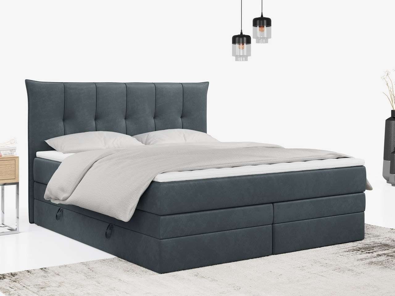 MKS MÖBEL Boxspringbett PREMIUM 10 KING, Doppelmatratze, Polsterbett mit Bettkasten und Zwei Matratzen